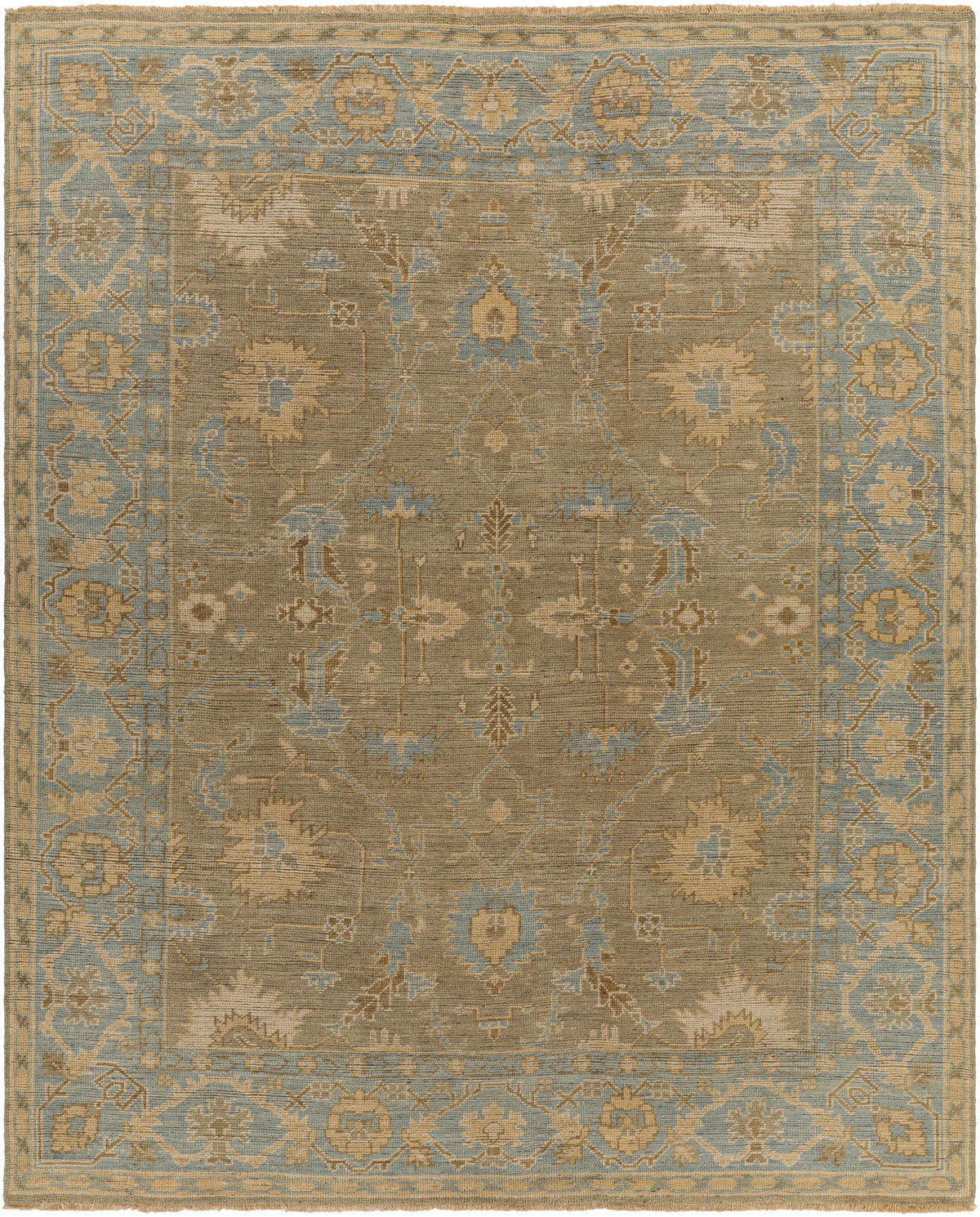 Dusty Sage Hand Knotted 100% NZ Wool Traditional Rectangle Handmade rug, Indoor use only, has fringe, non-washable.
