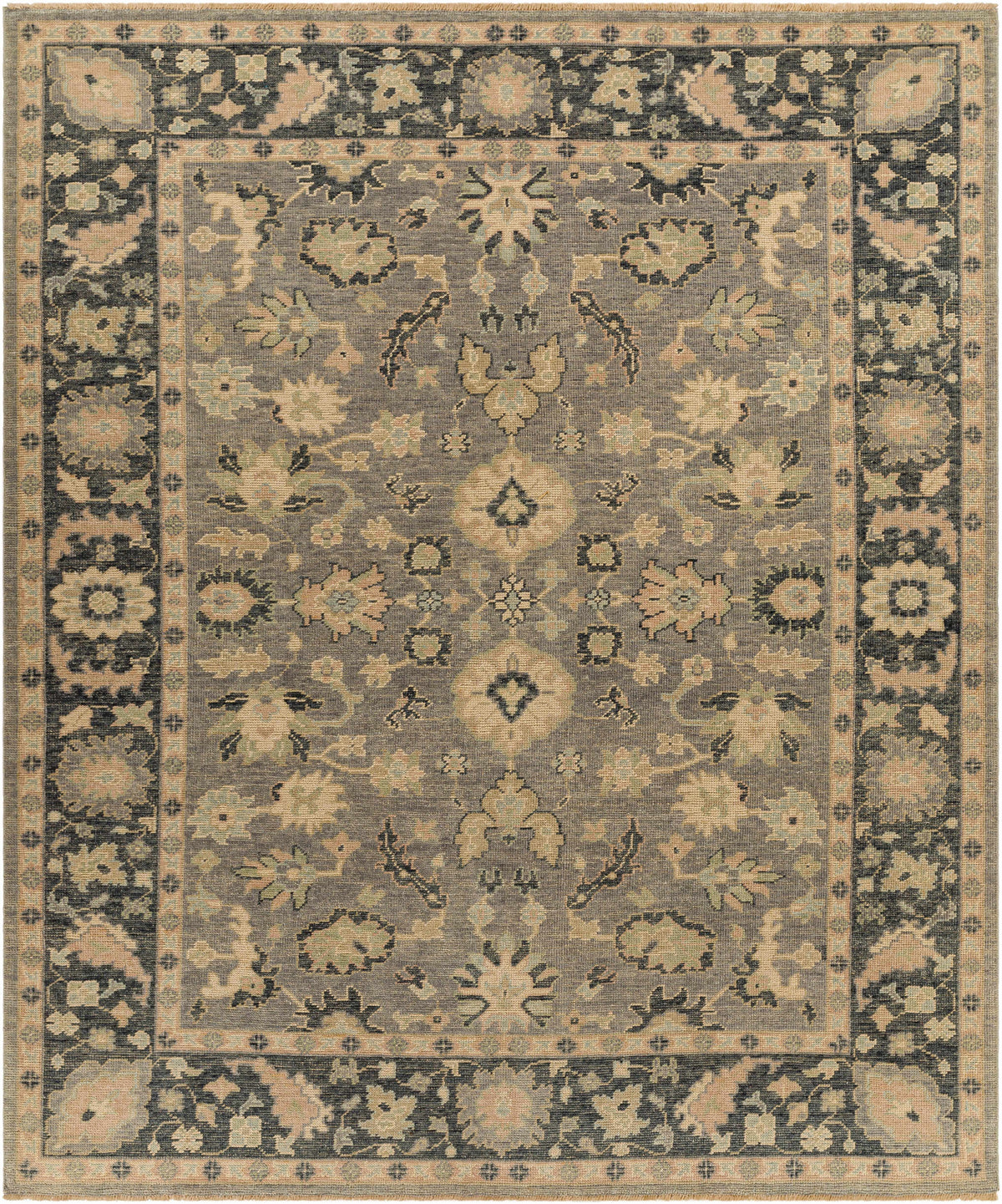 Beige Hand Knotted 100% Wool Traditional Rectangle Handmade rug, Indoor use only, has fringe, non-washable.