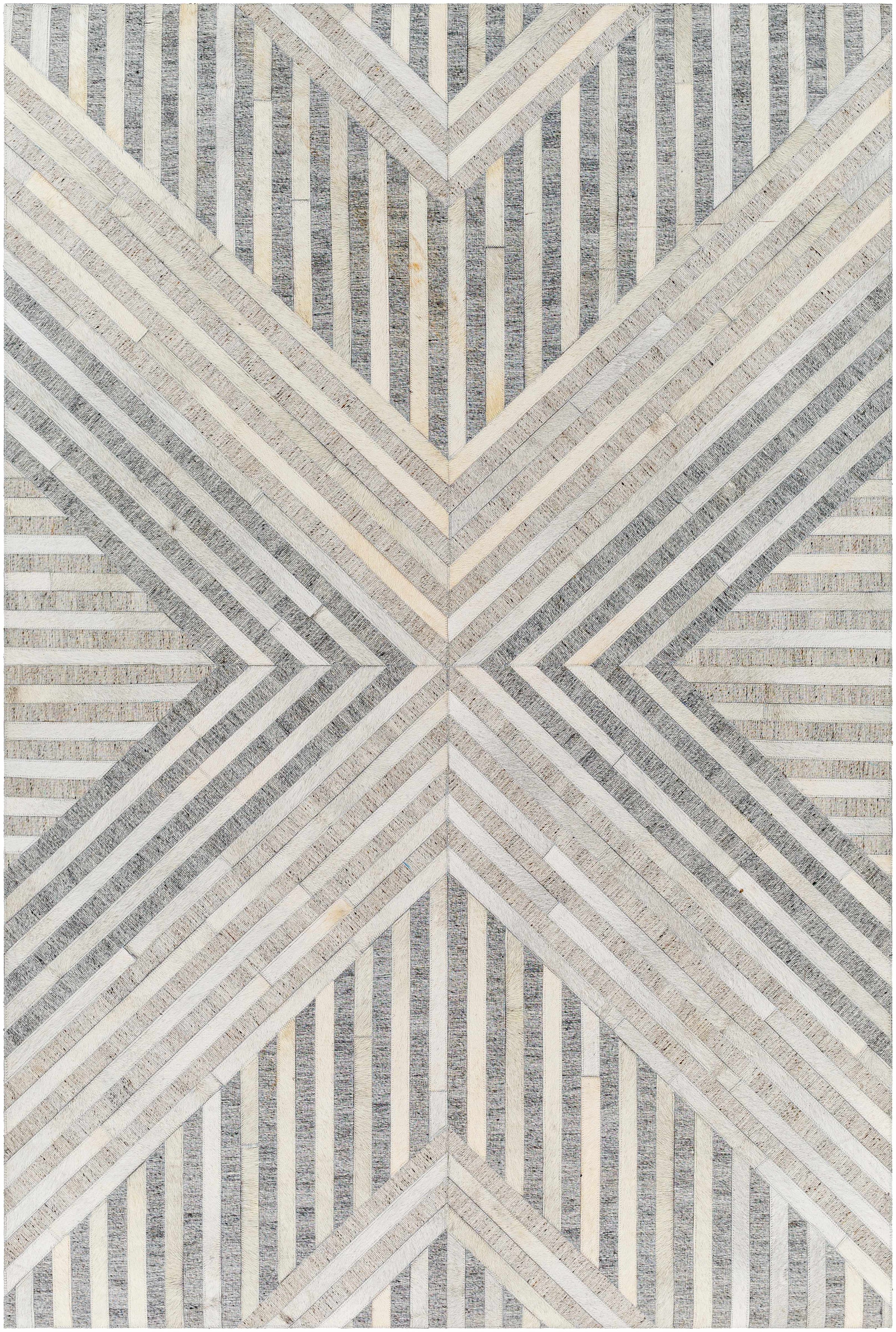 Medium Gray Hand Crafted 50% Viscose, 50% Leather Modern Rectangle Handmade rug, Indoor use only, no fringe, non-washable.