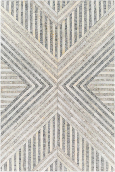 Medium Gray Hand Crafted 50% Viscose, 50% Leather Modern Rectangle Handmade rug, Indoor use only, no fringe, non-washable.