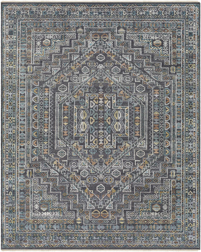 Charcoal Hand Knotted 60% Wool, 40% Viscose Traditional Rectangle Handmade rug, Indoor use only, has fringe, non-washable.