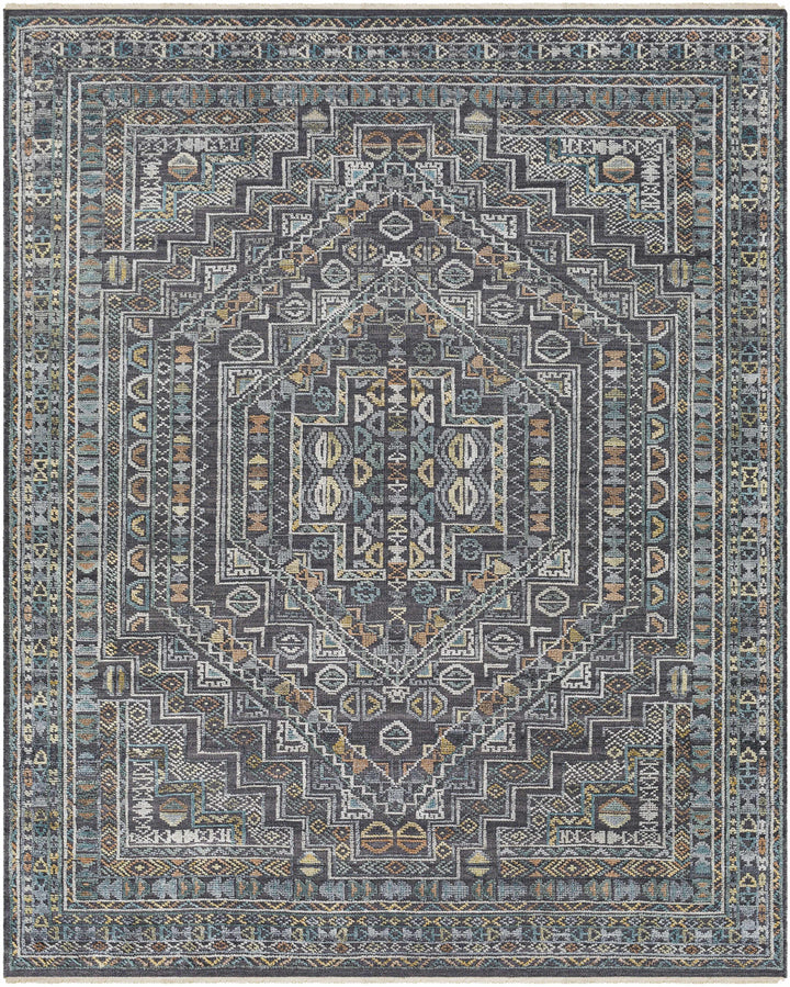 Charcoal Hand Knotted 60% Wool, 40% Viscose Traditional Rectangle Handmade rug, Indoor use only, has fringe, non-washable.