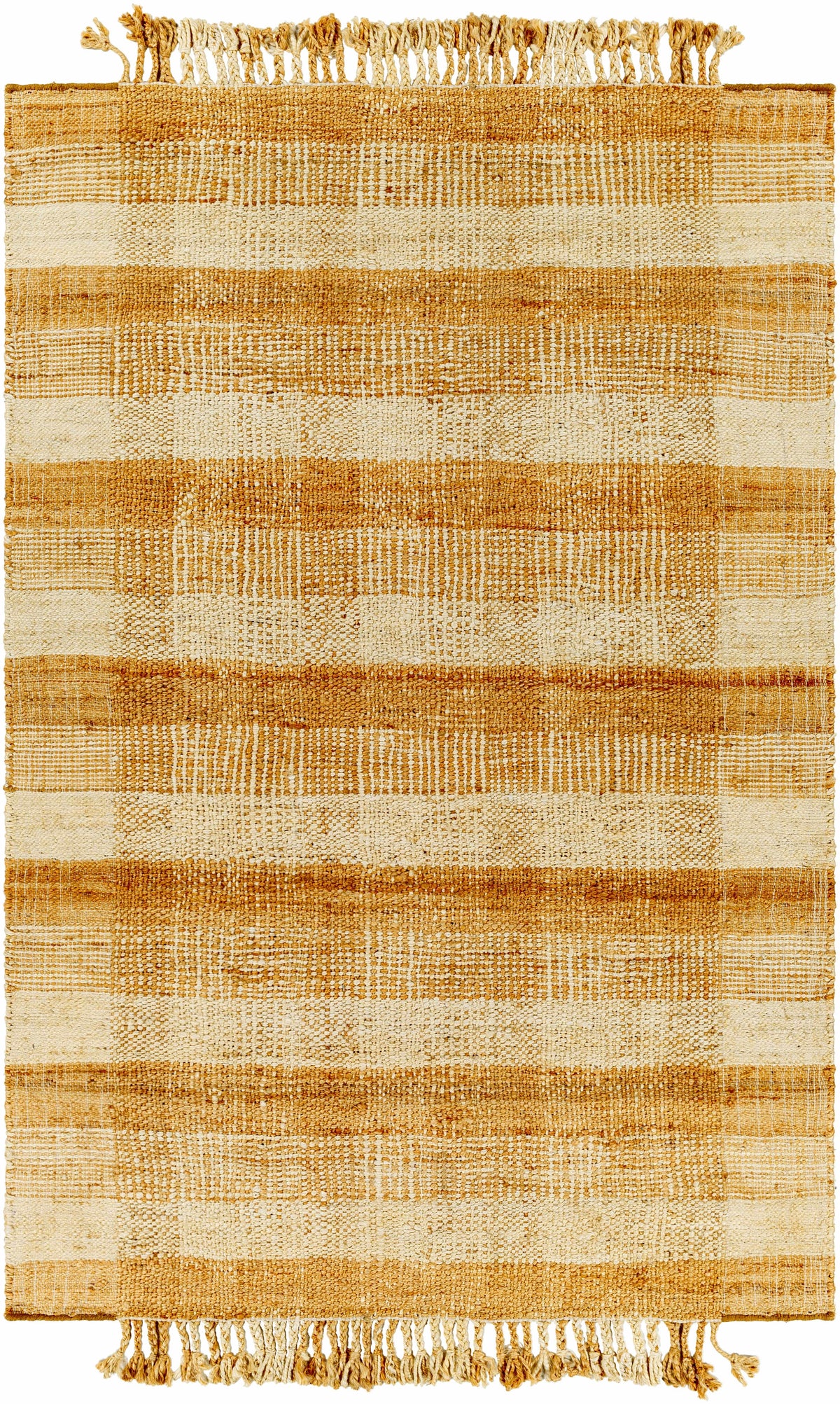 Light Beige Hand Woven 100% Jute Cottage Rectangle Handmade rug, Indoor use only, has fringe, non-washable. runner also available