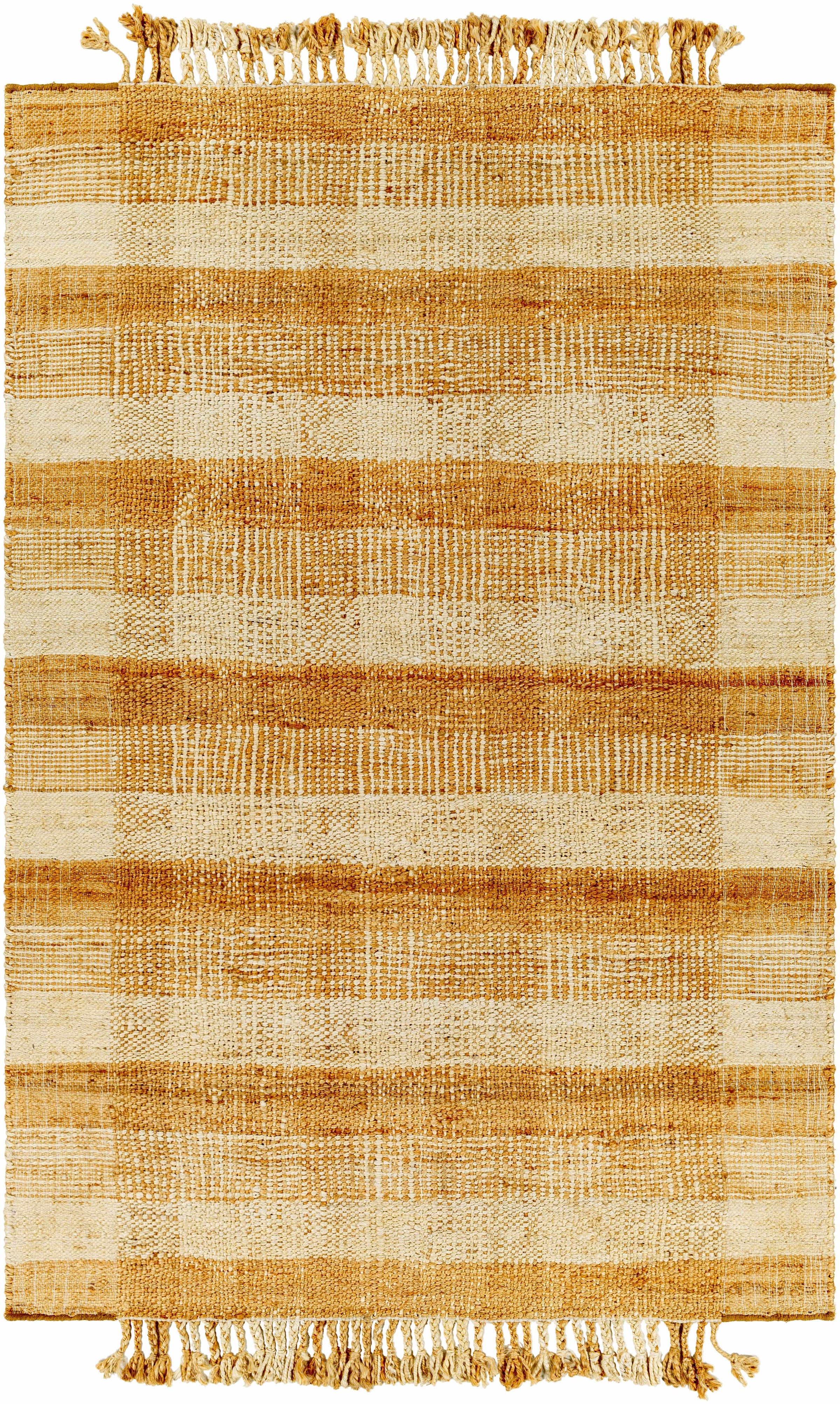 Light Beige Hand Woven 100% Jute Cottage Rectangle Handmade rug, Indoor use only, has fringe, non-washable. runner also available