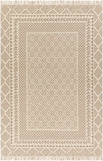 Beige Hand Woven 100% Wool Global Rectangle Handmade rug, Indoor use only, has fringe, non-washable. runner also available