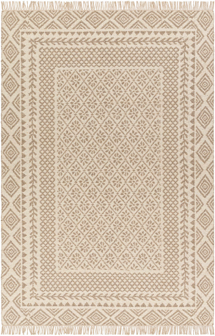 Beige Hand Woven 100% Wool Global Rectangle Handmade rug, Indoor use only, has fringe, non-washable. runner also available