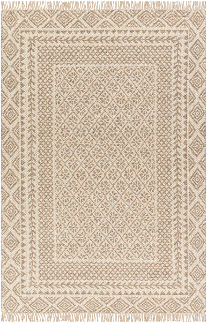 Beige Hand Woven 100% Wool Global Rectangle Handmade rug, Indoor use only, has fringe, non-washable. runner also available