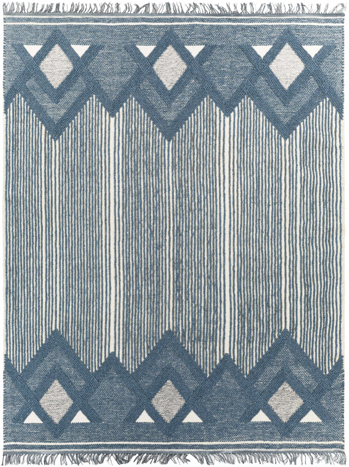 Blue Hand Woven 60% Wool, 40% Polyester Cottage Rectangle Handmade rug, Indoor use only, has fringe, non-washable. runner also available