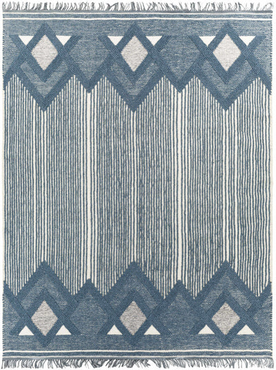 Blue Hand Woven 60% Wool, 40% Polyester Cottage Rectangle Handmade rug, Indoor use only, has fringe, non-washable. runner also available