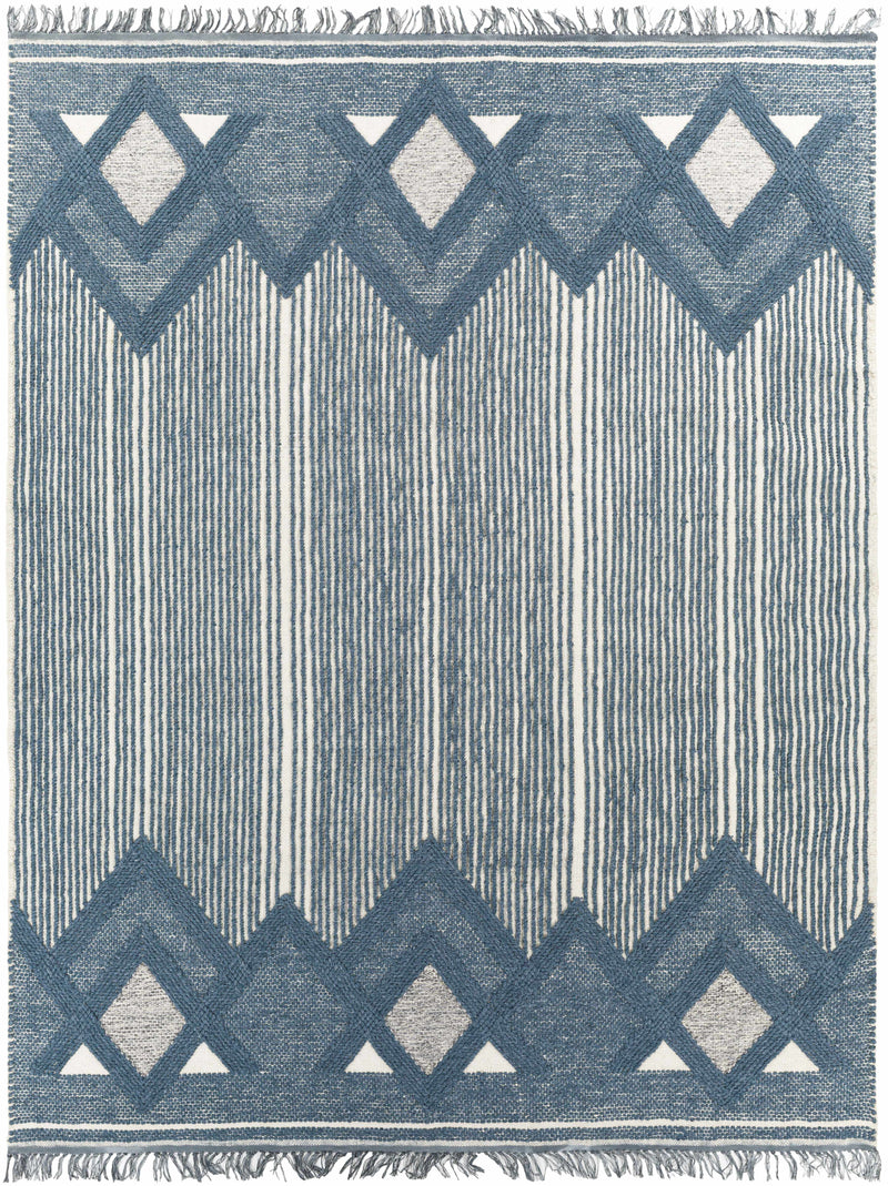 Blue Hand Woven 60% Wool, 40% Polyester Cottage Rectangle Handmade rug, Indoor use only, has fringe, non-washable. runner also available
