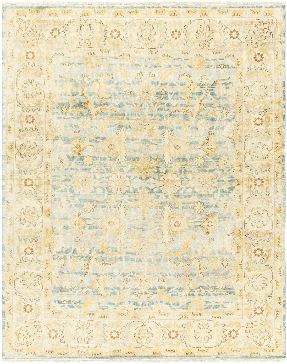 Beige Hand Knotted 70% Wool, 30% Viscose Traditional Rectangle Handmade rug, Indoor use only, has fringe, non-washable.
