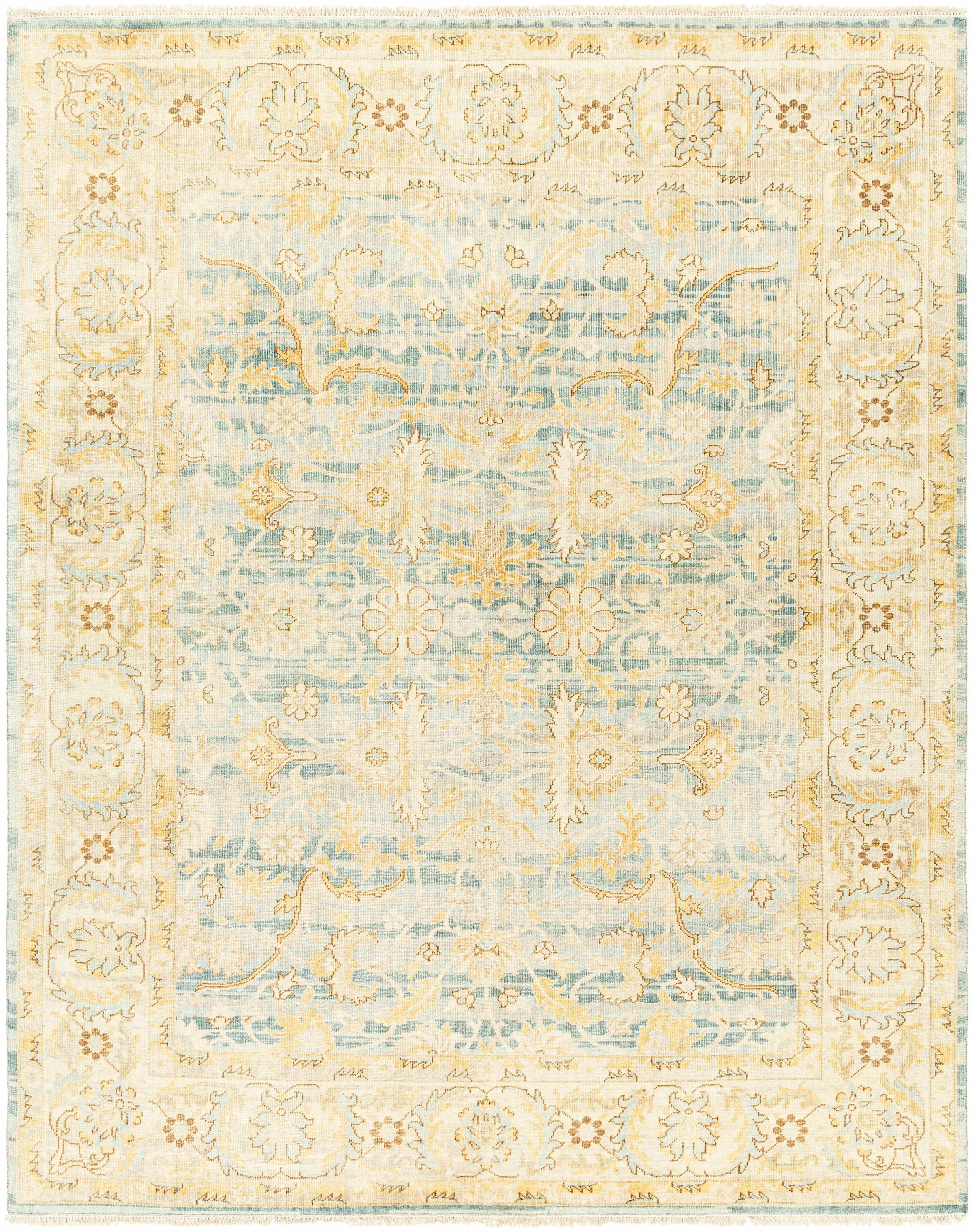 Beige Hand Knotted 70% Wool, 30% Viscose Traditional Rectangle Handmade rug, Indoor use only, has fringe, non-washable.