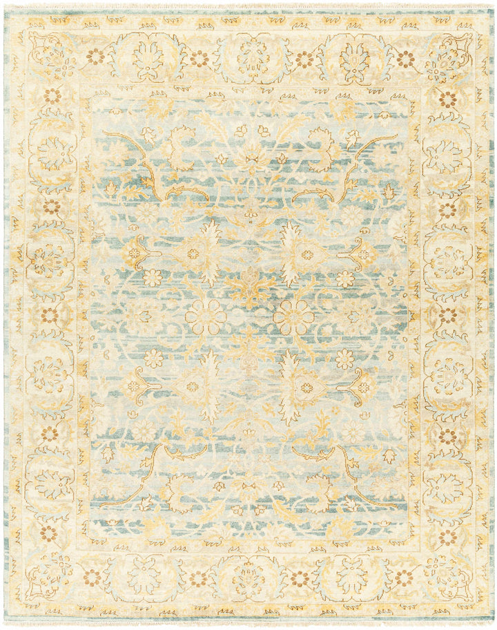 Beige Hand Knotted 70% Wool, 30% Viscose Traditional Rectangle Handmade rug, Indoor use only, has fringe, non-washable.