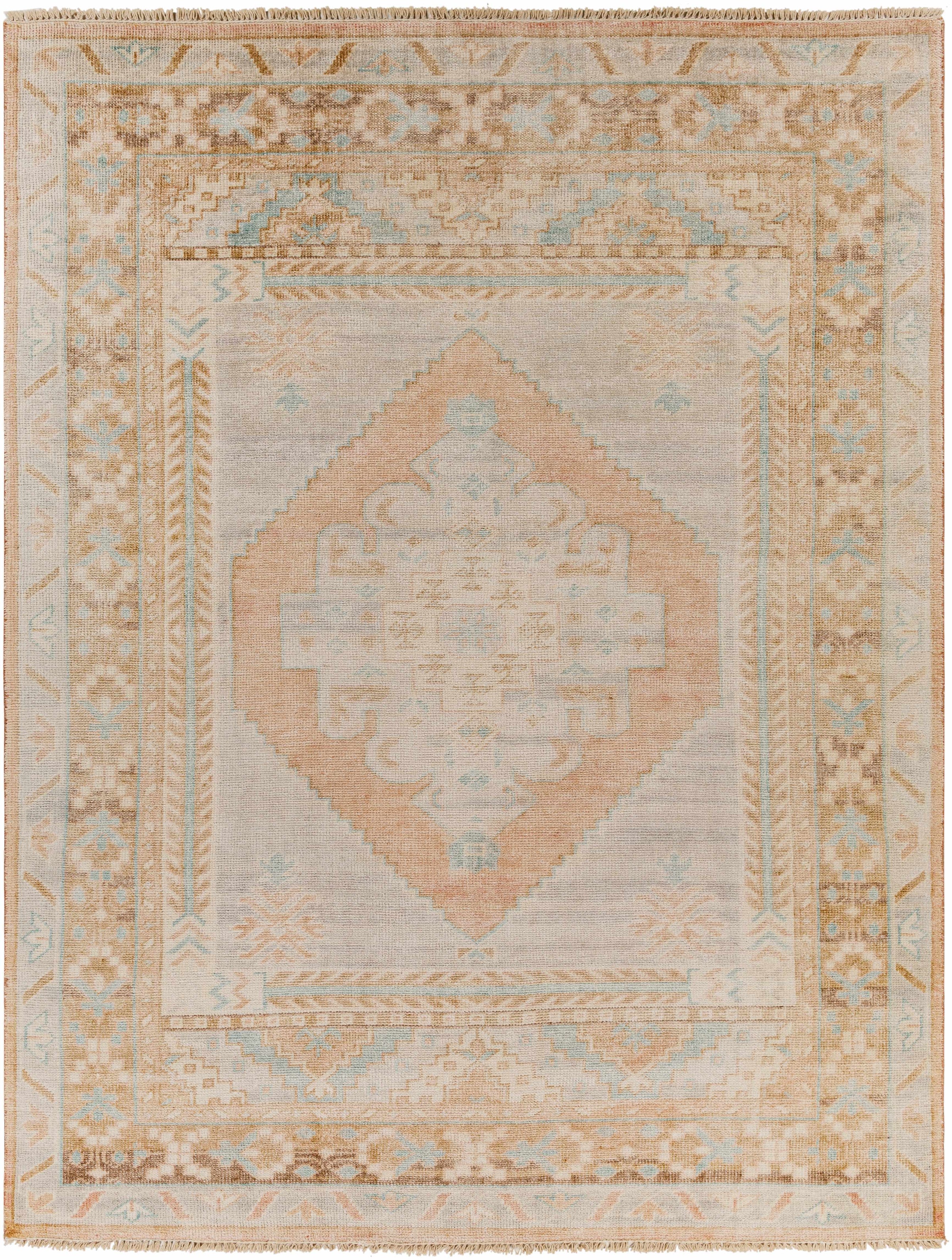 Seafoam Hand Knotted 70% Wool, 30% Viscose Traditional Rectangle Handmade rug, Indoor use only, has fringe, non-washable.