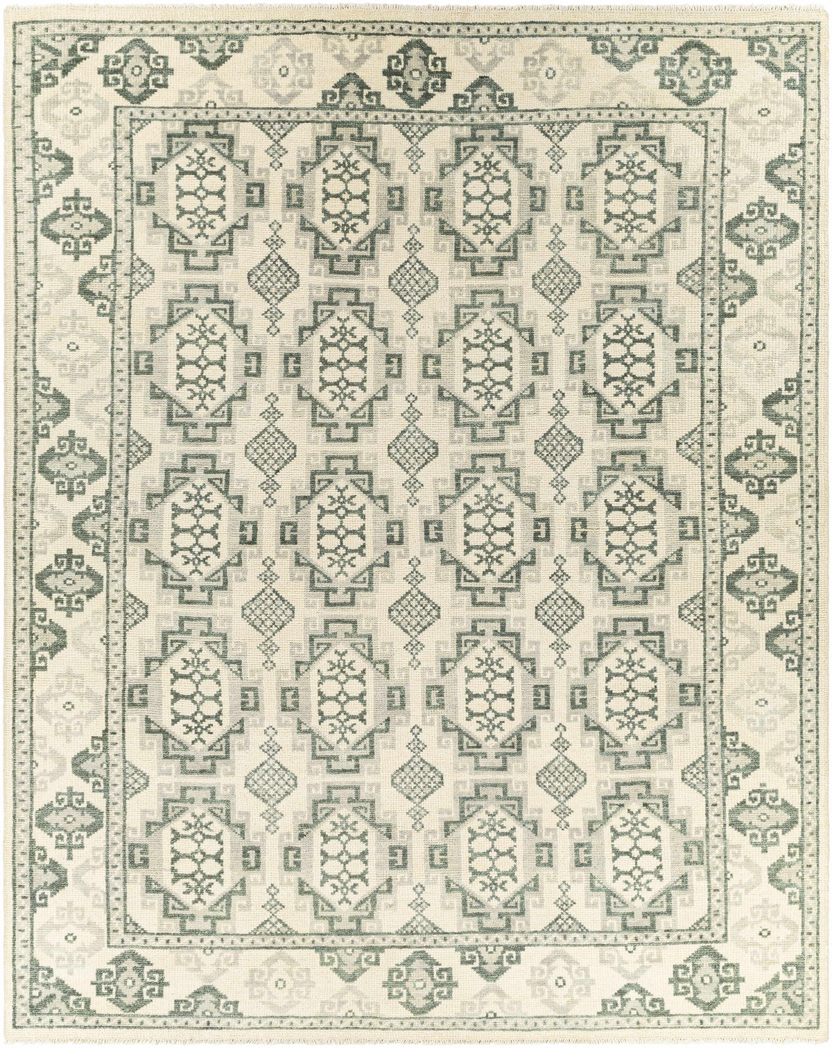 Sage Hand Knotted 100% Wool Traditional Rectangle Handmade rug, Indoor use only, has fringe, non-washable.