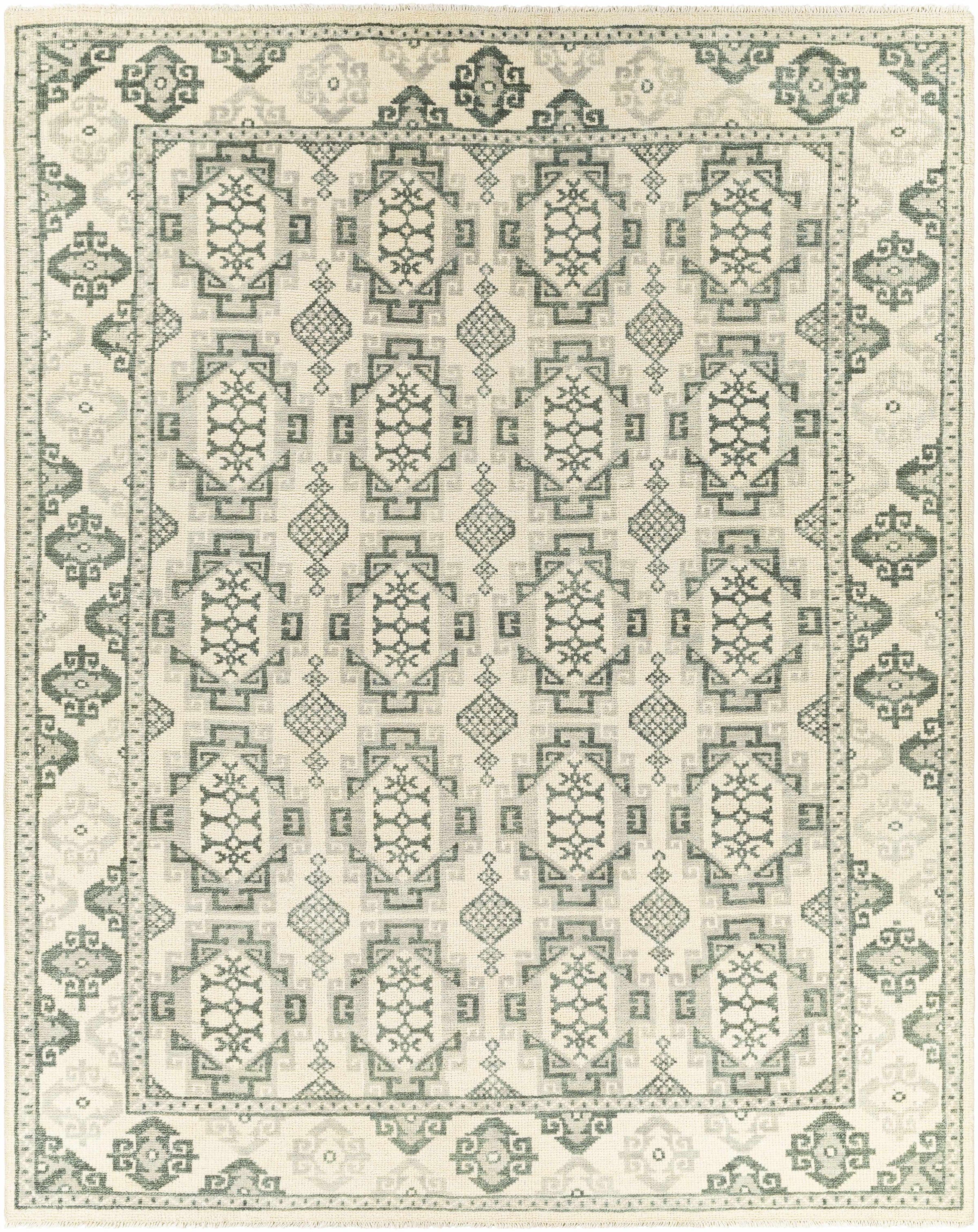 Sage Hand Knotted 100% Wool Traditional Rectangle Handmade rug, Indoor use only, has fringe, non-washable.