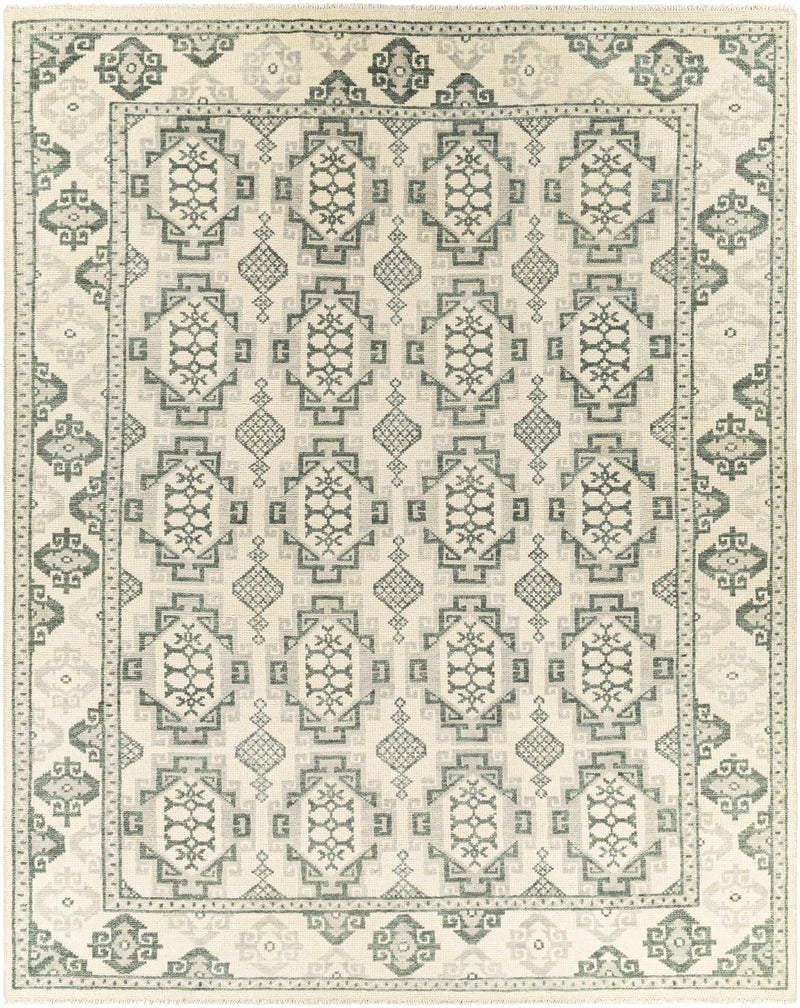 Sage Hand Knotted 100% Wool Traditional Rectangle Handmade rug, Indoor use only, has fringe, non-washable.