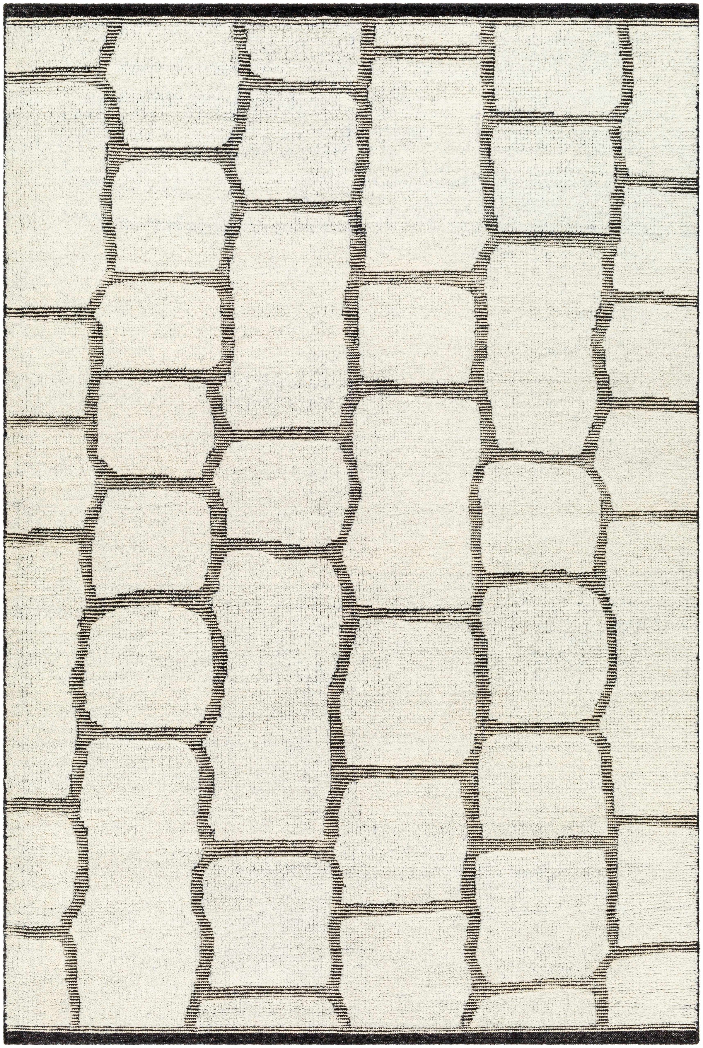 Black Hand Knotted 100% Wool Modern Rectangle Handmade rug, Indoor use only, no fringe, non-washable.