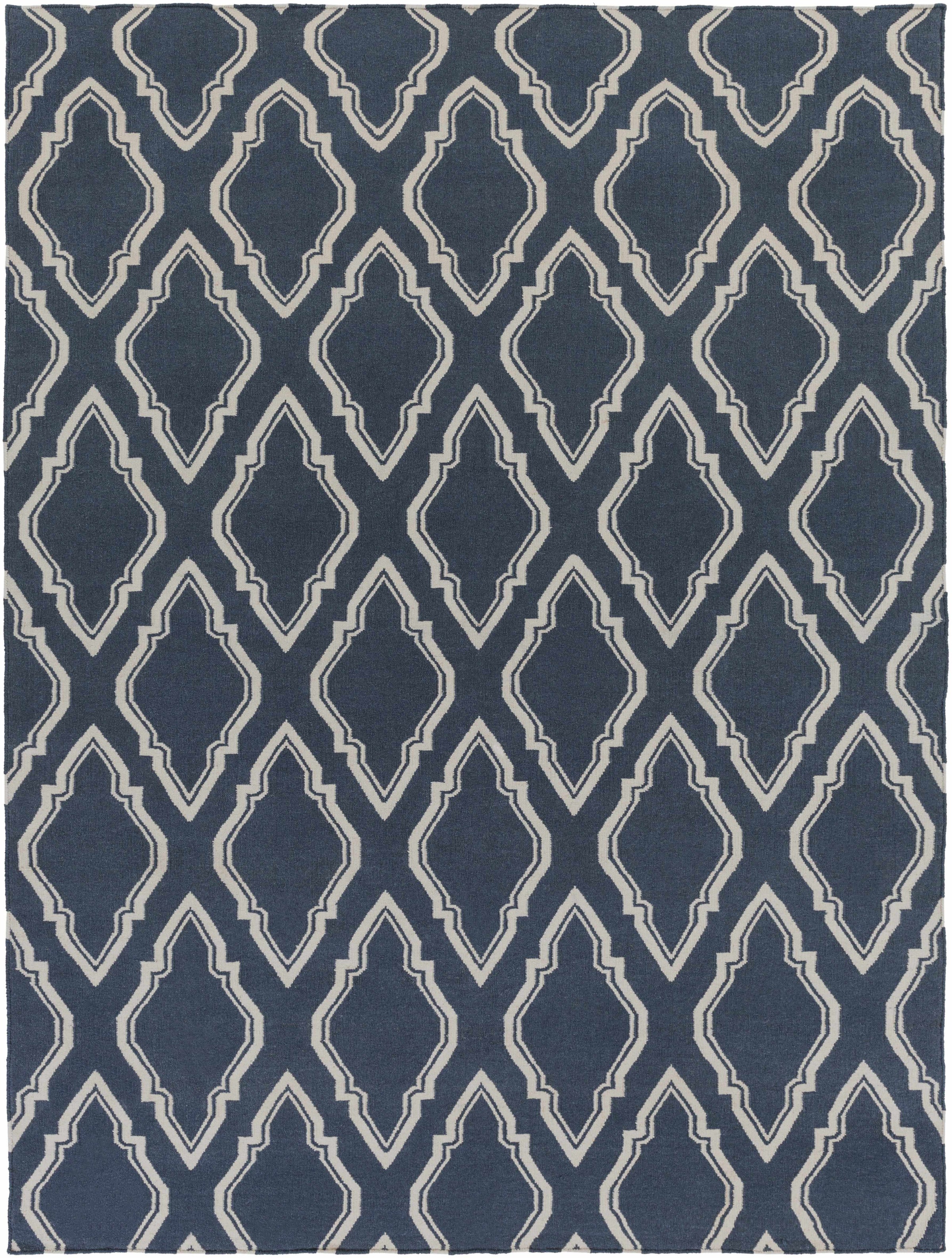 Dark Blue Hand Woven 100% Wool Modern Rectangle Handmade rug, Indoor use only, no fringe, non-washable.