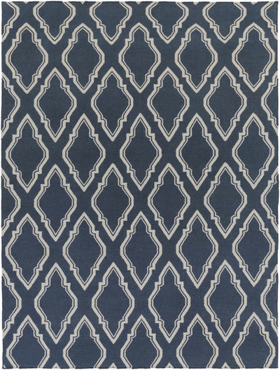 Dark Blue Hand Woven 100% Wool Modern Rectangle Handmade rug, Indoor use only, no fringe, non-washable.