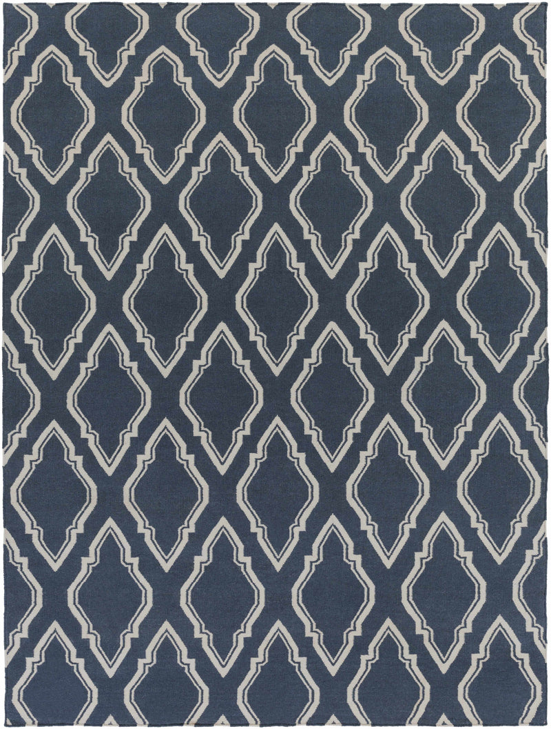 Dark Blue Hand Woven 100% Wool Modern Rectangle Handmade rug, Indoor use only, no fringe, non-washable.