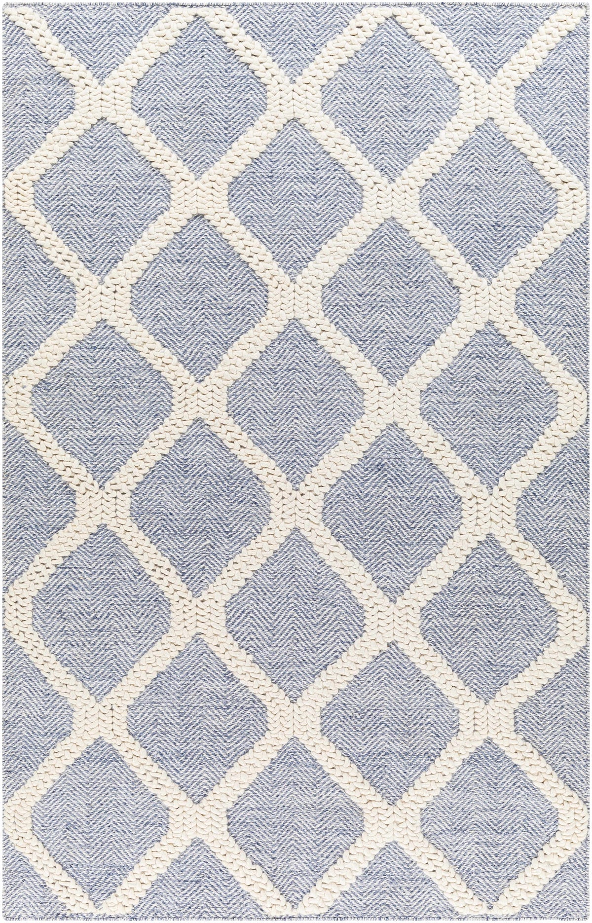 Blue Hand Woven 70% Recycled PET Yarn, 30% Wool Modern Rectangle Handmade rug, Indoor use only, no fringe, non-washable. runner also available