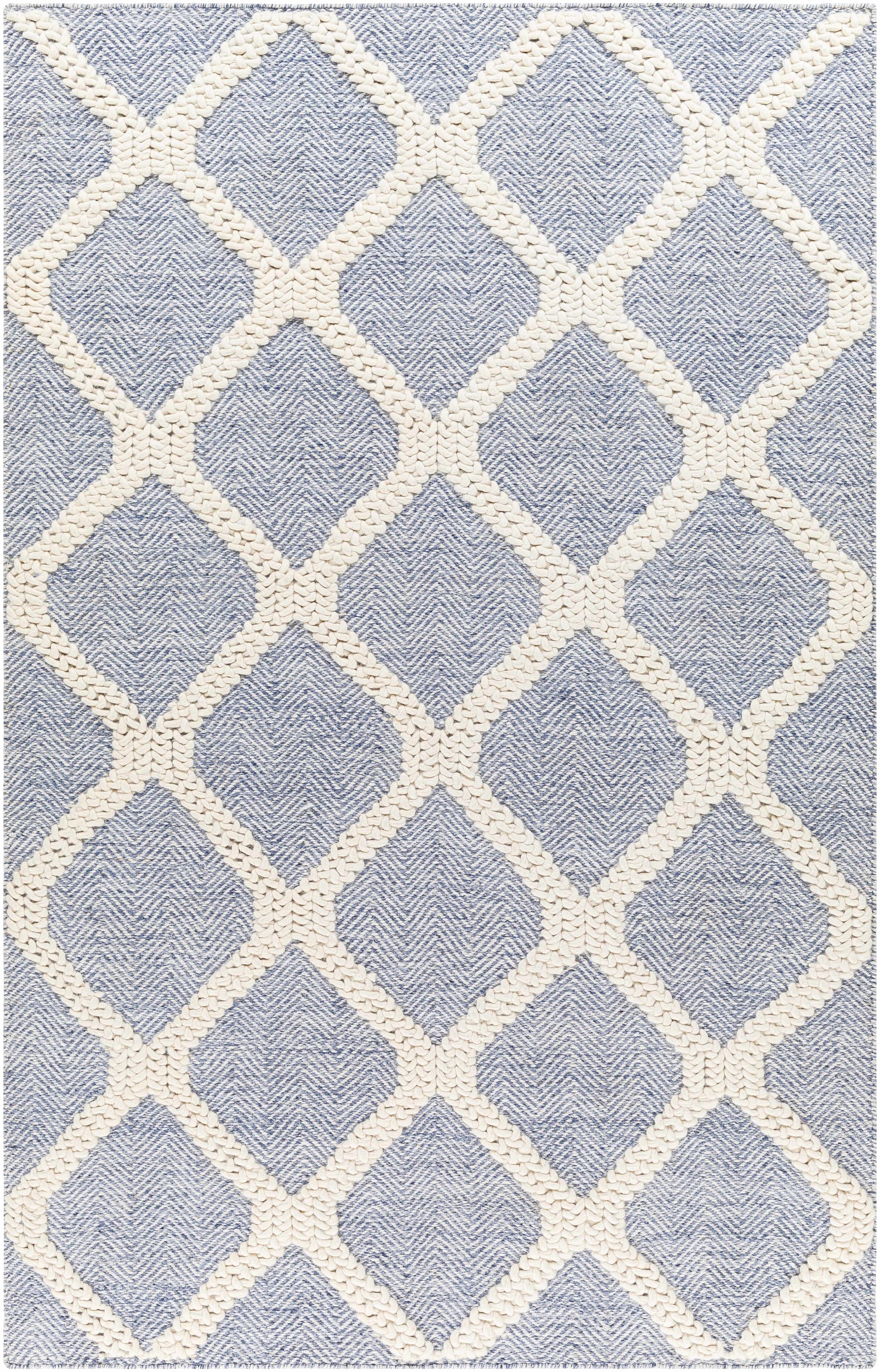 Blue Hand Woven 70% Recycled PET Yarn, 30% Wool Modern Rectangle Handmade rug, Indoor use only, no fringe, non-washable. runner also available