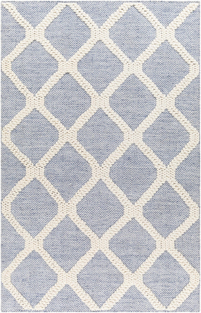 Blue Hand Woven 70% Recycled PET Yarn, 30% Wool Modern Rectangle Handmade rug, Indoor use only, no fringe, non-washable. runner also available