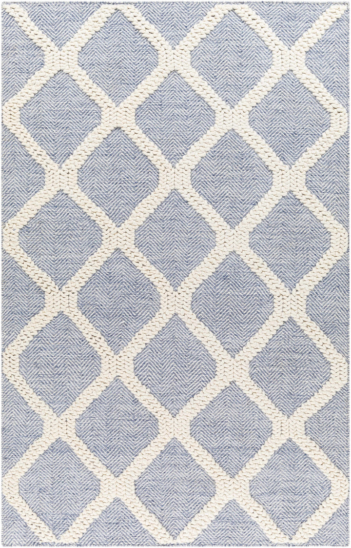 Blue Hand Woven 70% Recycled PET Yarn, 30% Wool Modern Rectangle Handmade rug, Indoor use only, no fringe, non-washable. runner also available