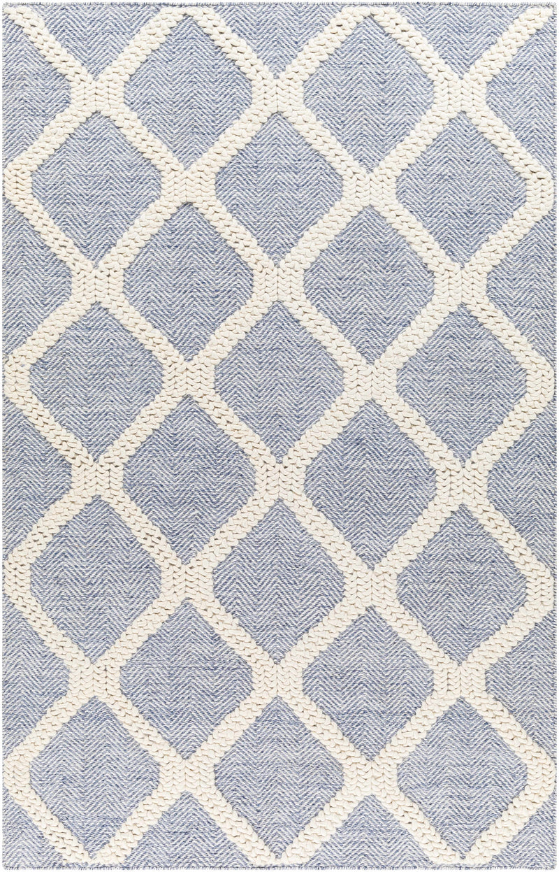 Blue Hand Woven 70% Recycled PET Yarn, 30% Wool Modern Rectangle Handmade rug, Indoor use only, no fringe, non-washable. runner also available