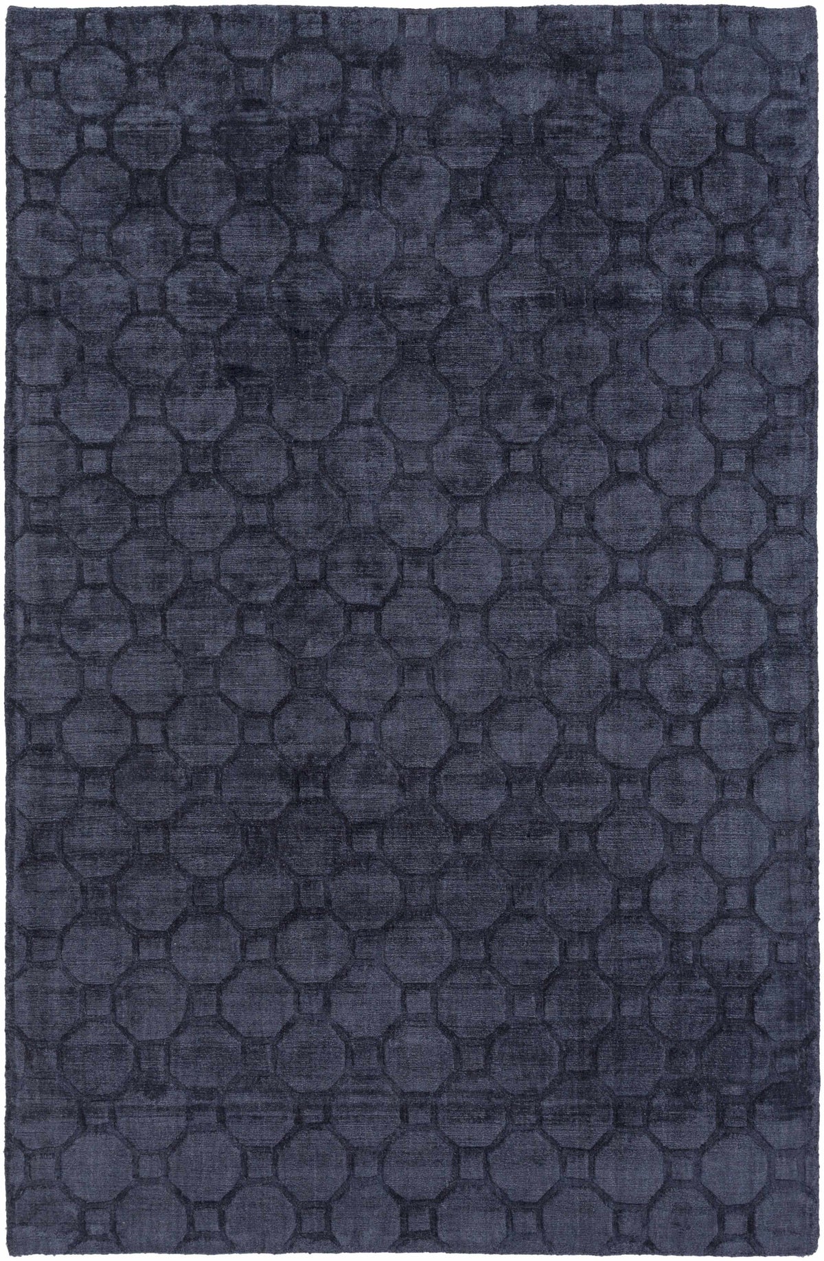 Ink Blue Hand Knotted 80% Viscose, 20% Cotton Modern Rectangle Handmade rug, Indoor use only, no fringe, non-washable.