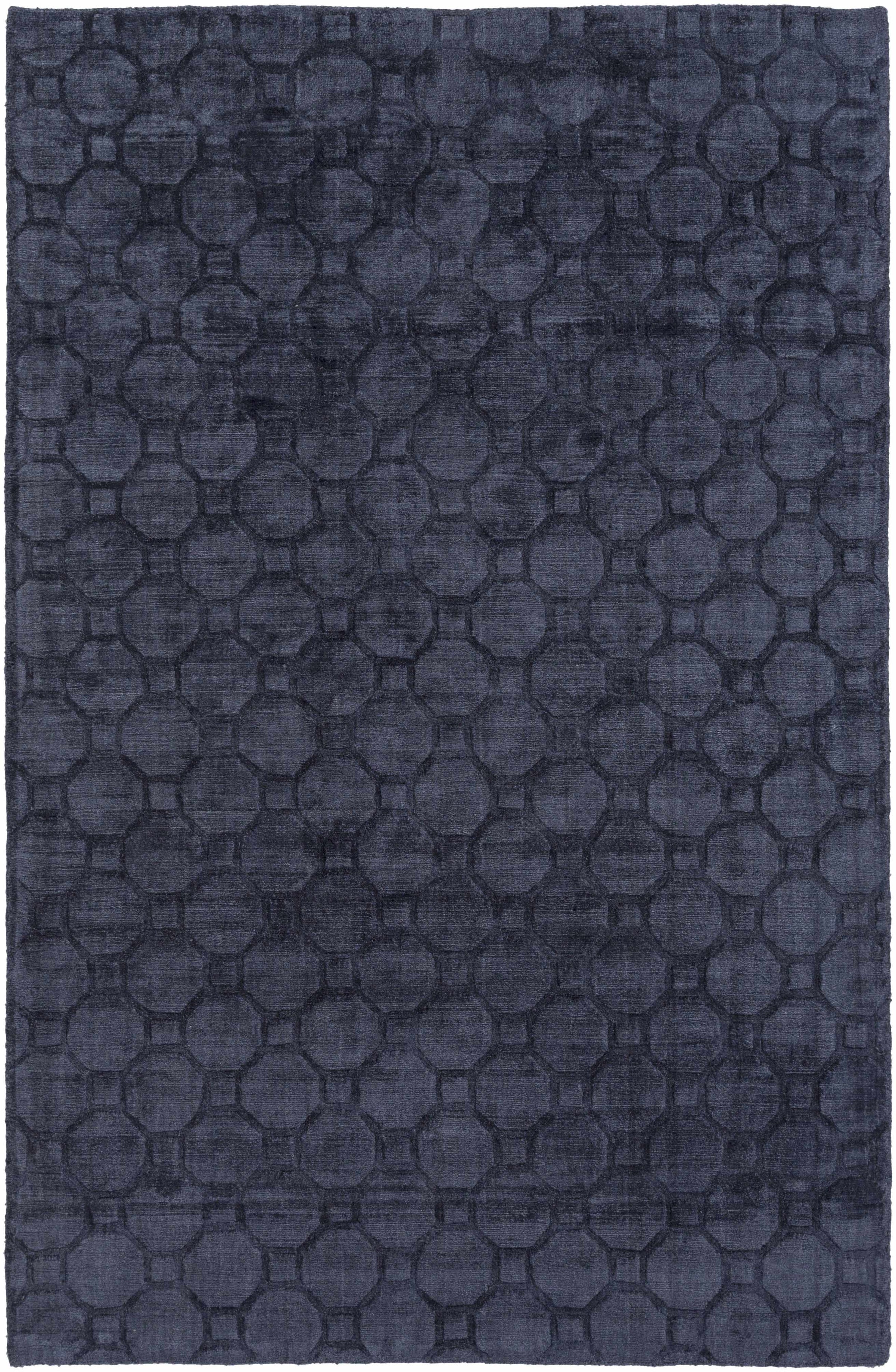 Ink Blue Hand Knotted 80% Viscose, 20% Cotton Modern Rectangle Handmade rug, Indoor use only, no fringe, non-washable.