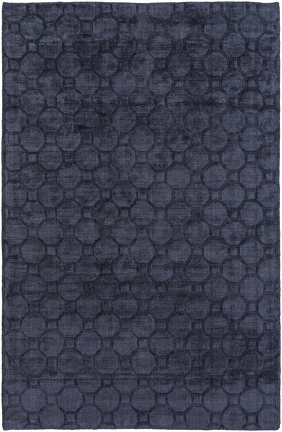 Ink Blue Hand Knotted 80% Viscose, 20% Cotton Modern Rectangle Handmade rug, Indoor use only, no fringe, non-washable.