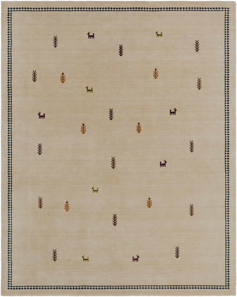 Wheat Hand Knotted 100% Wool Cottage Rectangle Handmade rug, Indoor use only, no fringe, non-washable.