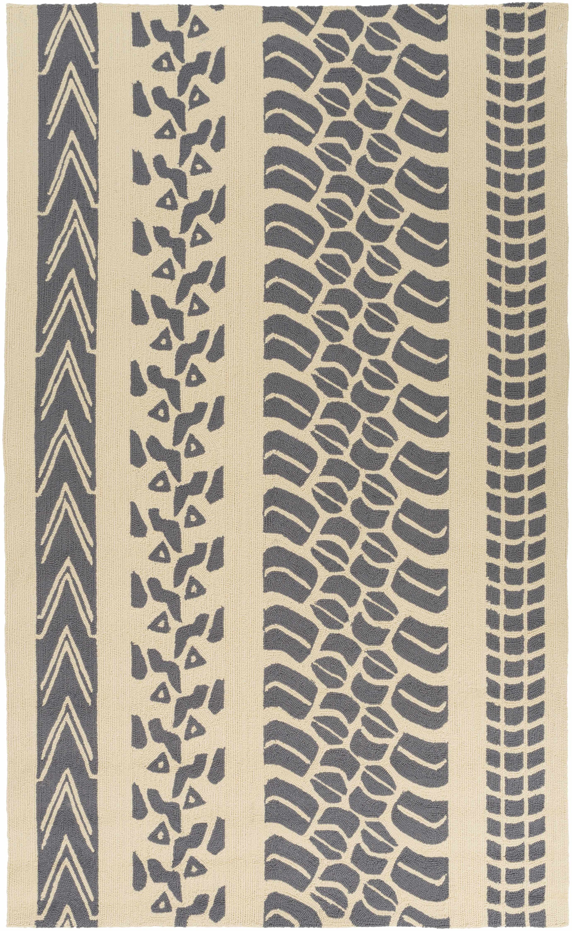 Charcoal Hand Hooked 100% Polypropylene Modern Rectangle Handmade rug, outdoor-safe, no fringe, non-washable. round also available