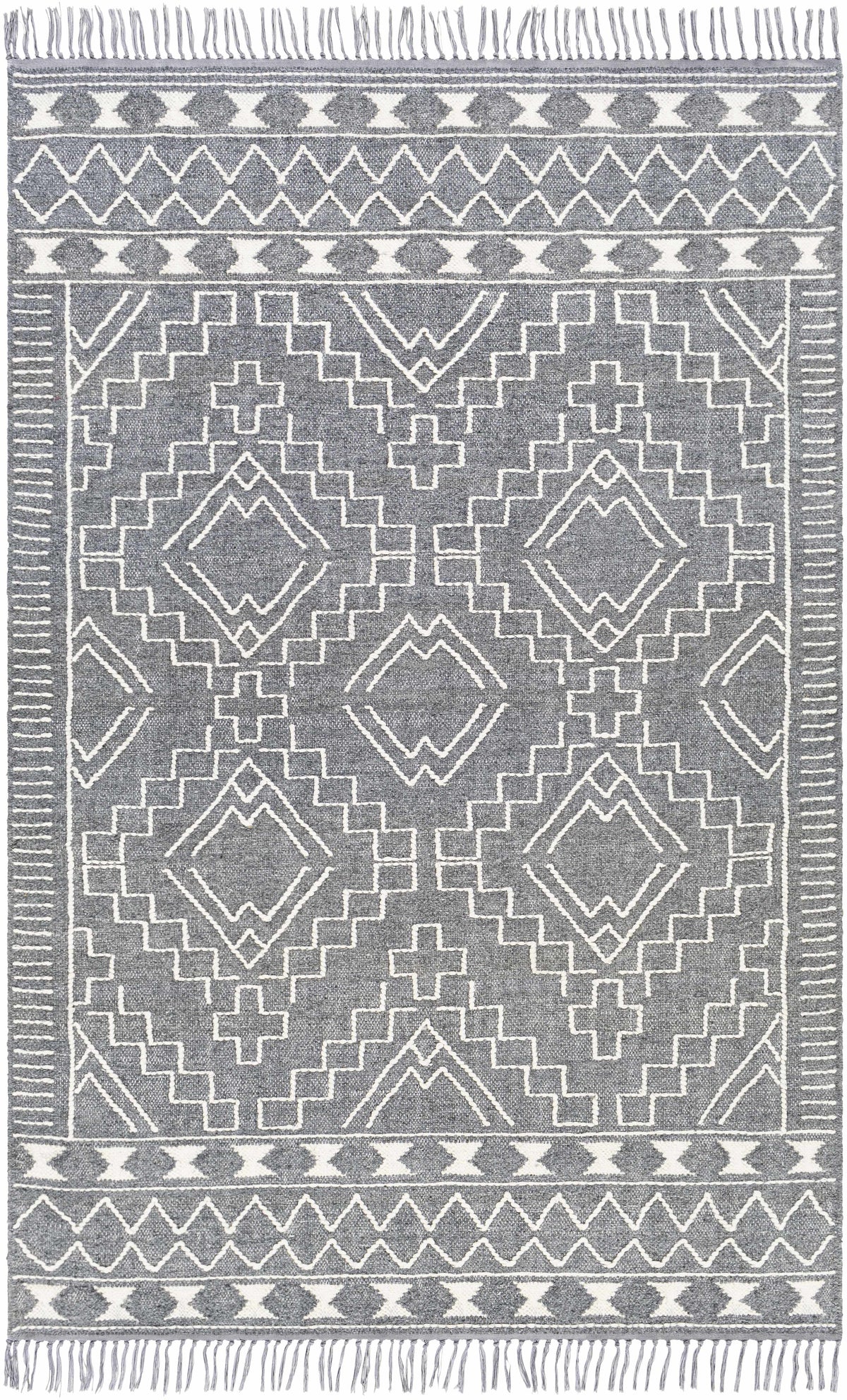 Charcoal Hand Woven 60% Wool, 40% Polyester Global Rectangle Handmade rug, Indoor use only, has fringe, non-washable. runner also available