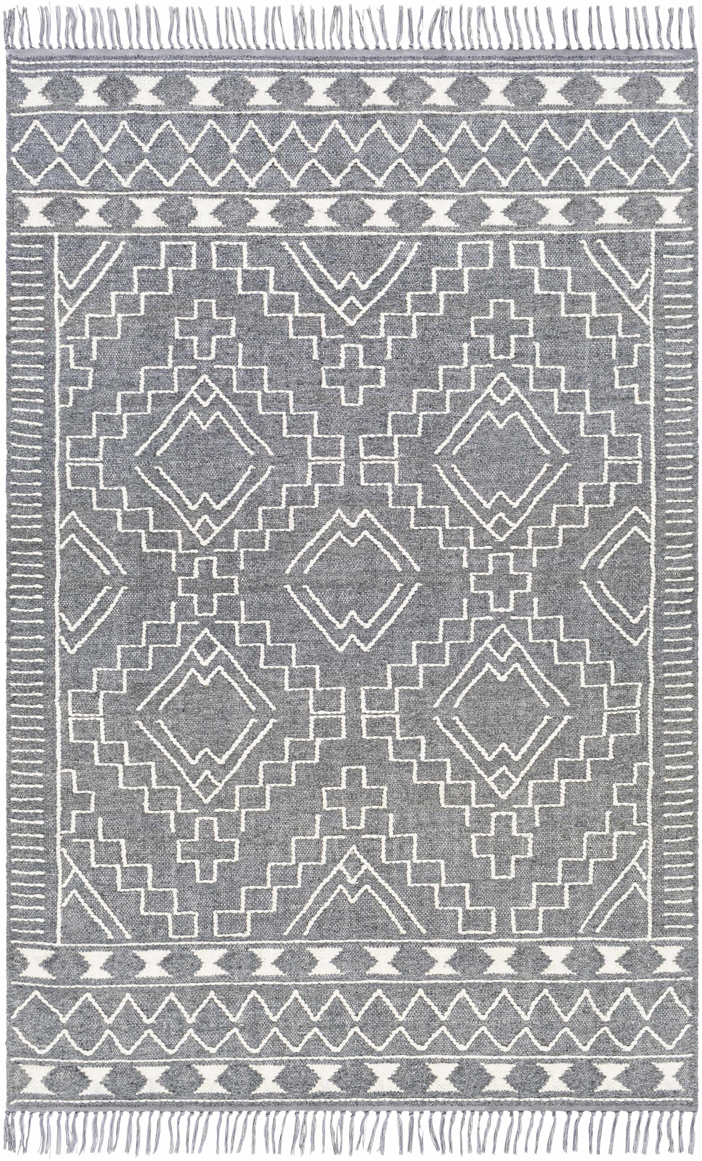 Charcoal Hand Woven 60% Wool, 40% Polyester Global Rectangle Handmade rug, Indoor use only, has fringe, non-washable. runner also available