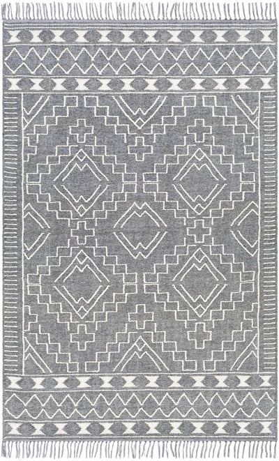 Charcoal Hand Woven 60% Wool, 40% Polyester Global Rectangle Handmade rug, Indoor use only, has fringe, non-washable. runner also available