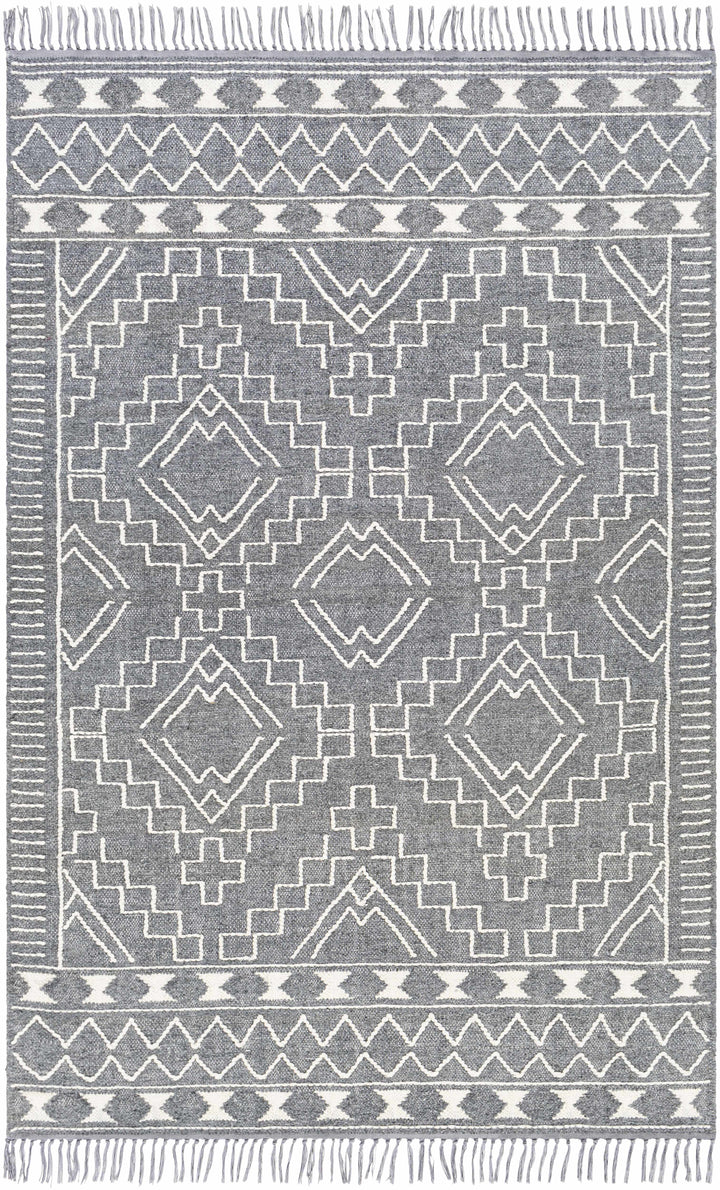 Charcoal Hand Woven 60% Wool, 40% Polyester Global Rectangle Handmade rug, Indoor use only, has fringe, non-washable. runner also available