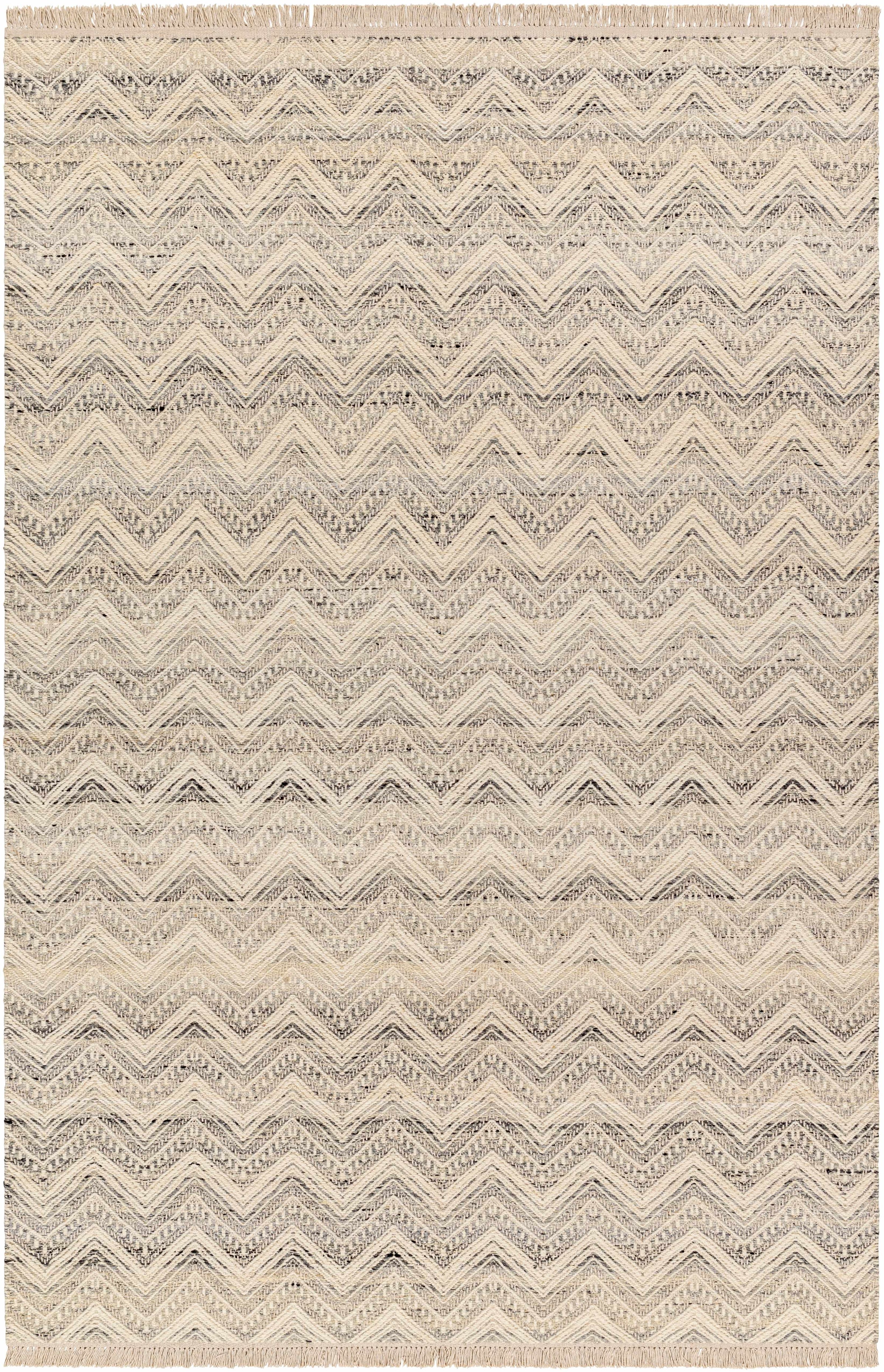 Cream Hand Woven 100% Wool Global Rectangle Handmade rug, Indoor use only, has fringe, non-washable.