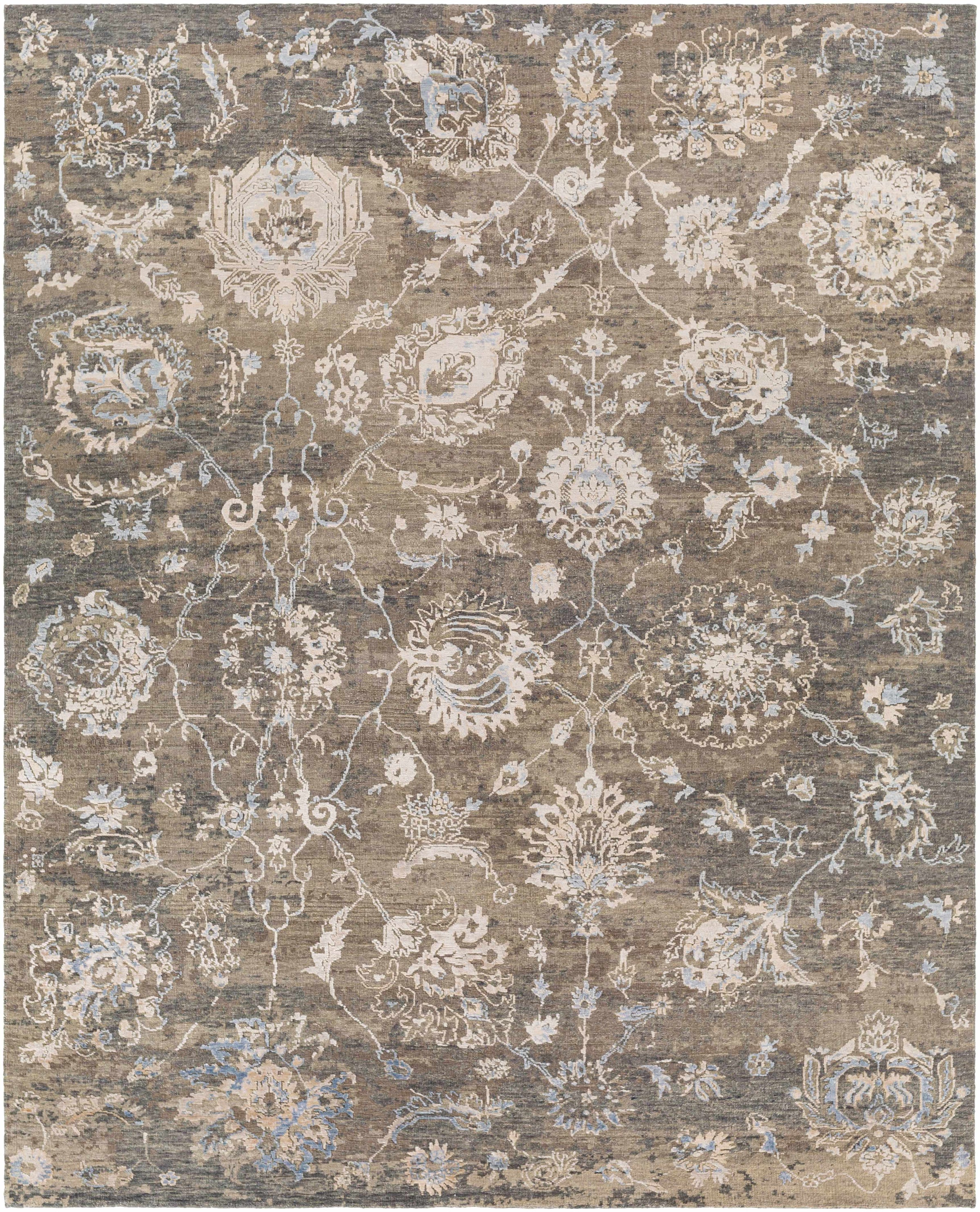 Charcoal Hand Knotted 70% Wool, 30% Viscose Traditional Rectangle Handmade rug, Indoor use only, no fringe, non-washable.