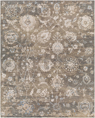 Charcoal Hand Knotted 70% Wool, 30% Viscose Traditional Rectangle Handmade rug, Indoor use only, no fringe, non-washable.