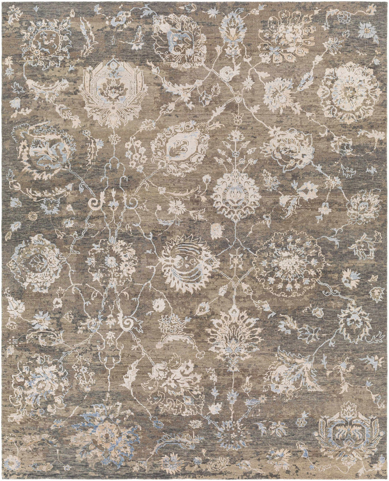Charcoal Hand Knotted 70% Wool, 30% Viscose Traditional Rectangle Handmade rug, Indoor use only, no fringe, non-washable.