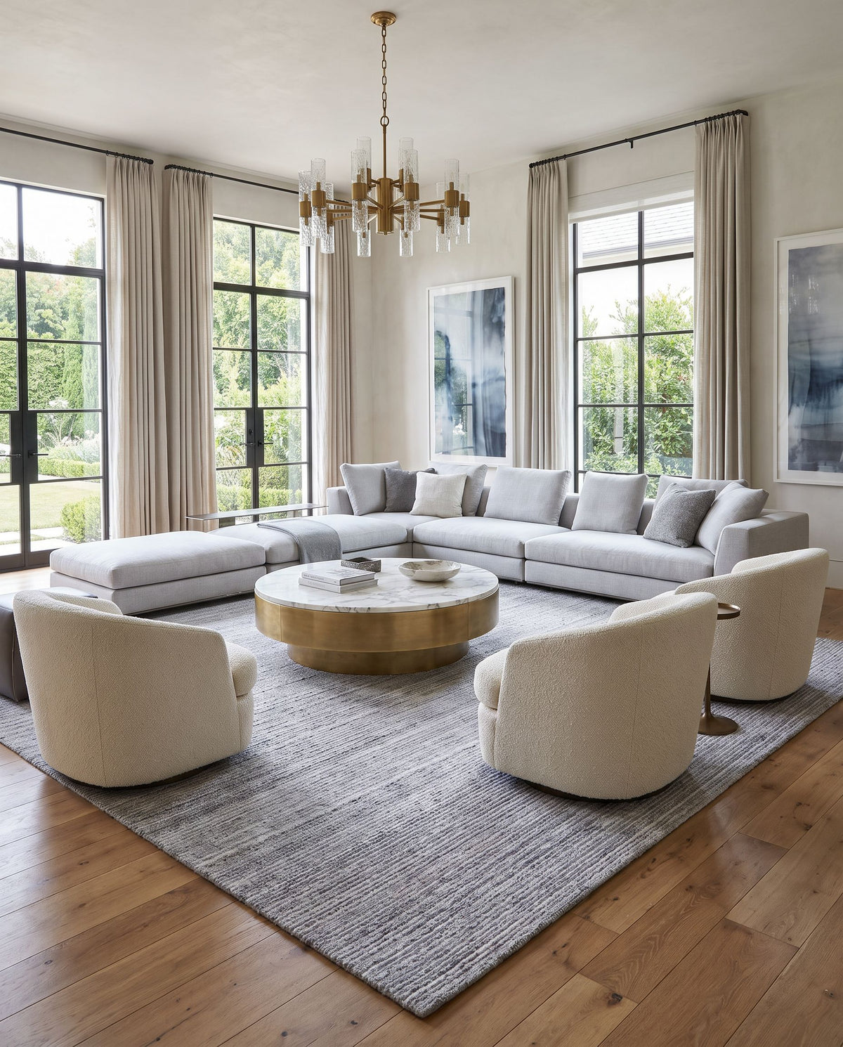 Aubree ARB-2300 Hand Tufted Rug styled in an elegant designer living room — hand tufted cottage area rug in charcoal, gray and black tones