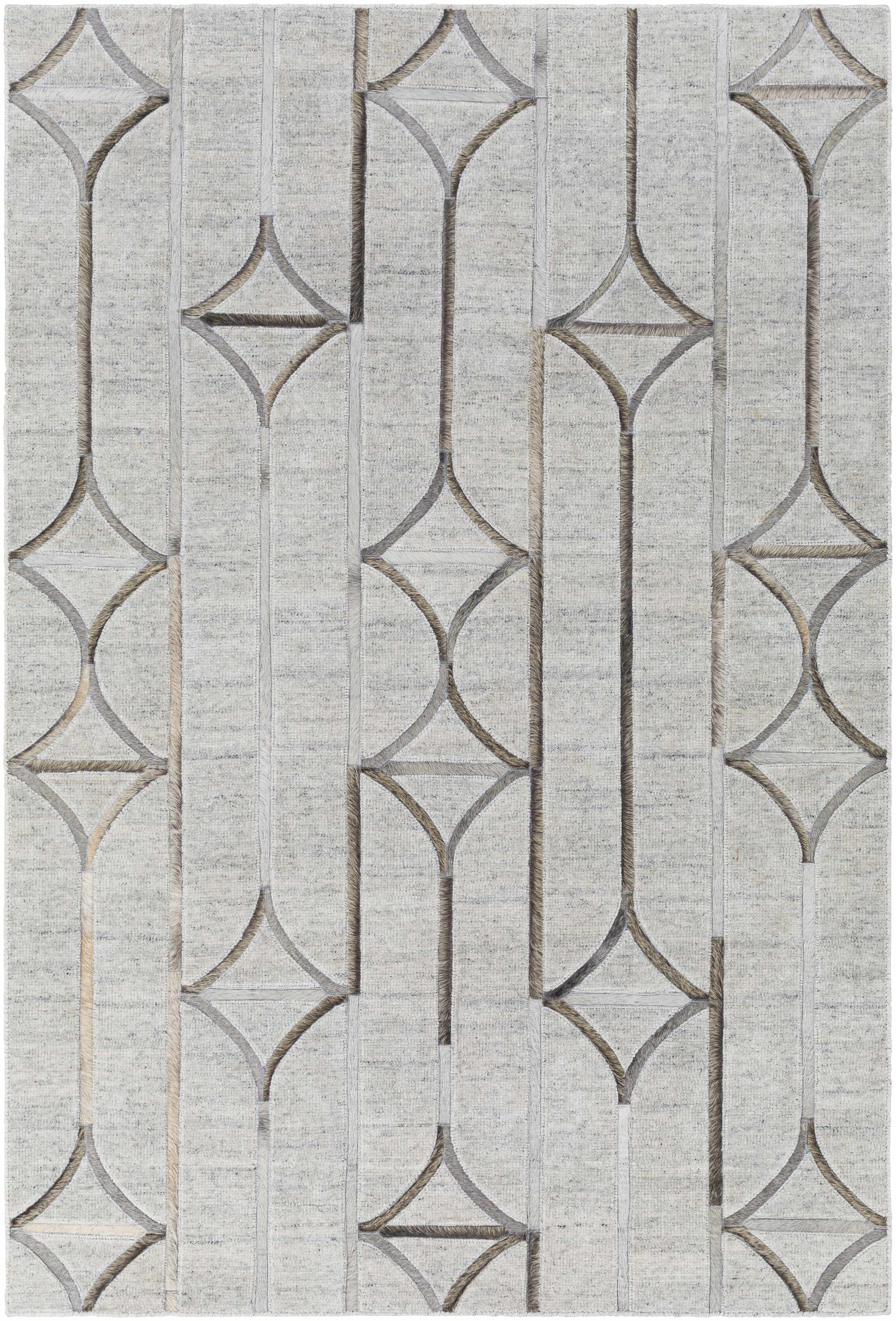 Light Gray Hand Crafted 80% Viscose, 20% Hair On Hide Modern Rectangle Handmade rug, Indoor use only, no fringe, non-washable.