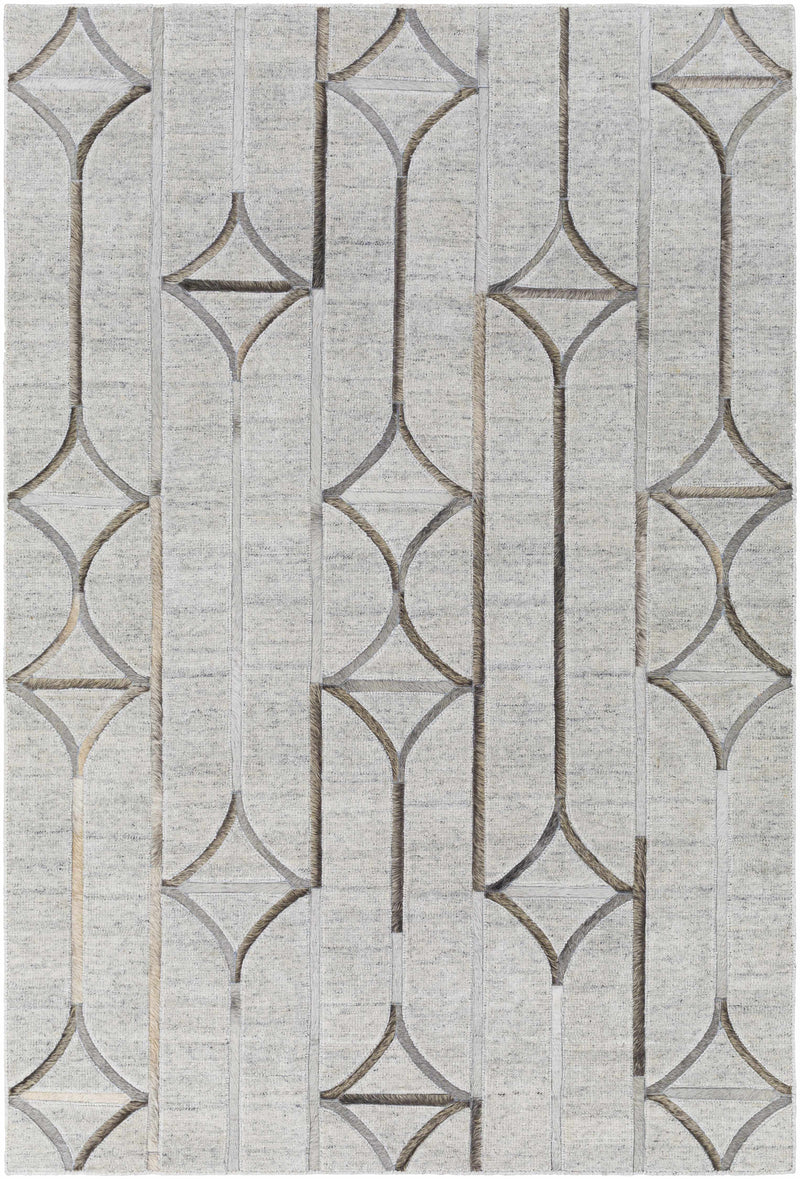 Light Gray Hand Crafted 80% Viscose, 20% Hair On Hide Modern Rectangle Handmade rug, Indoor use only, no fringe, non-washable.