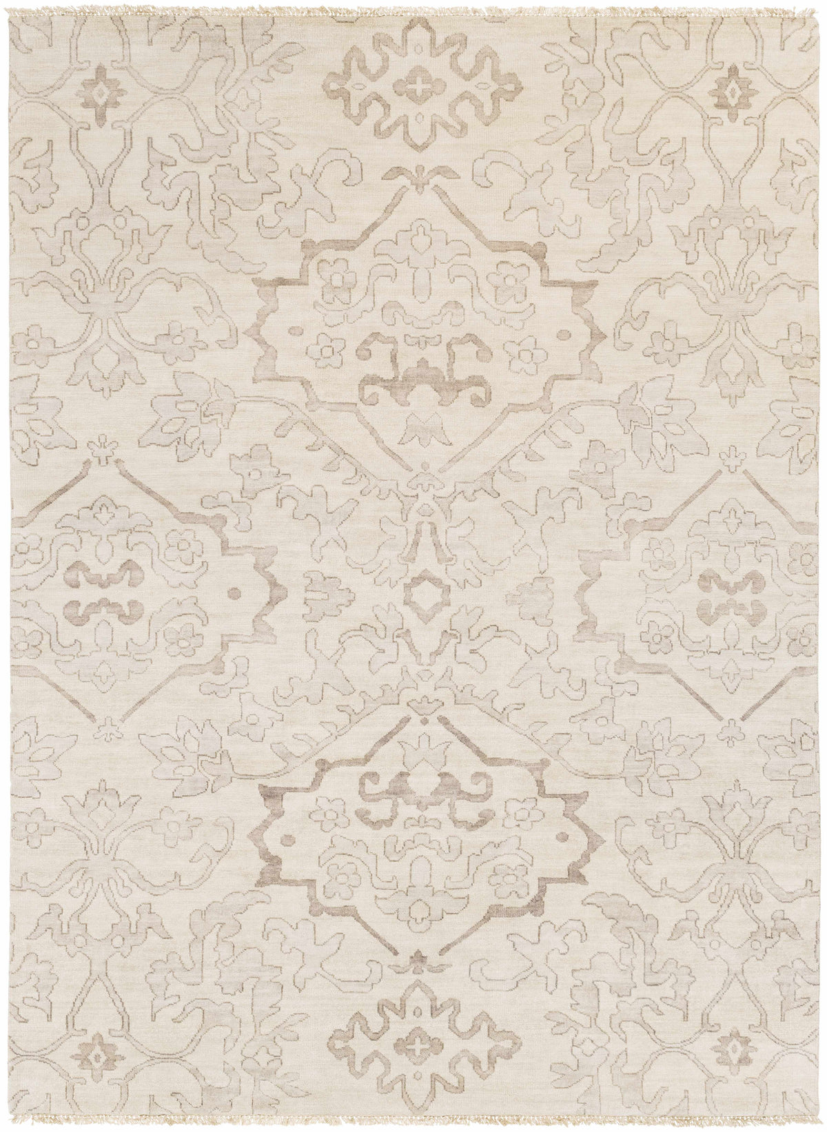 Light Gray Hand Knotted 100% NZ Wool Traditional Rectangle Handmade rug, Indoor use only, has fringe, non-washable. round also available