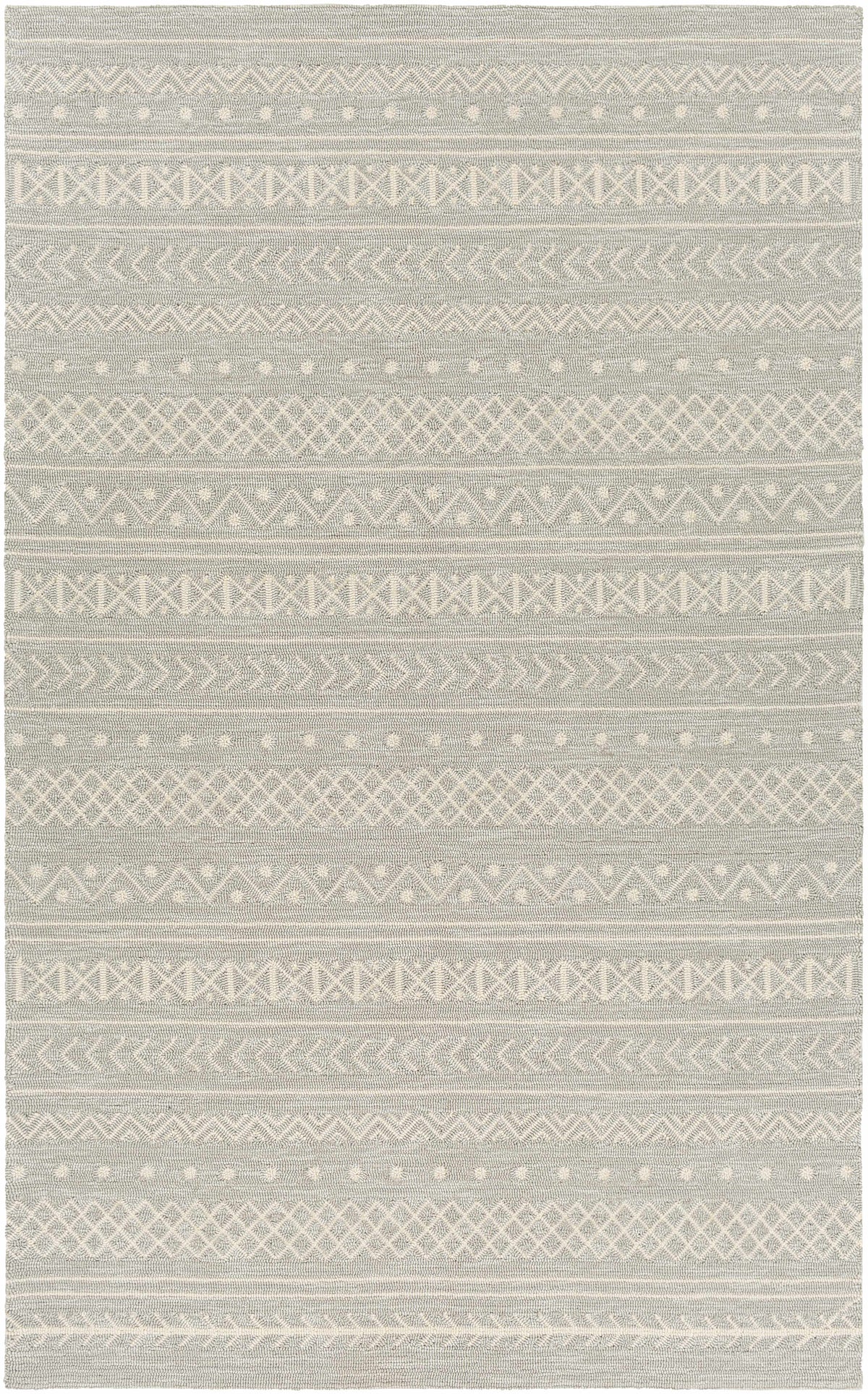Light Gray Hand Hooked 100% Polypropylene Global Rectangle Handmade rug, outdoor-safe, no fringe, non-washable.