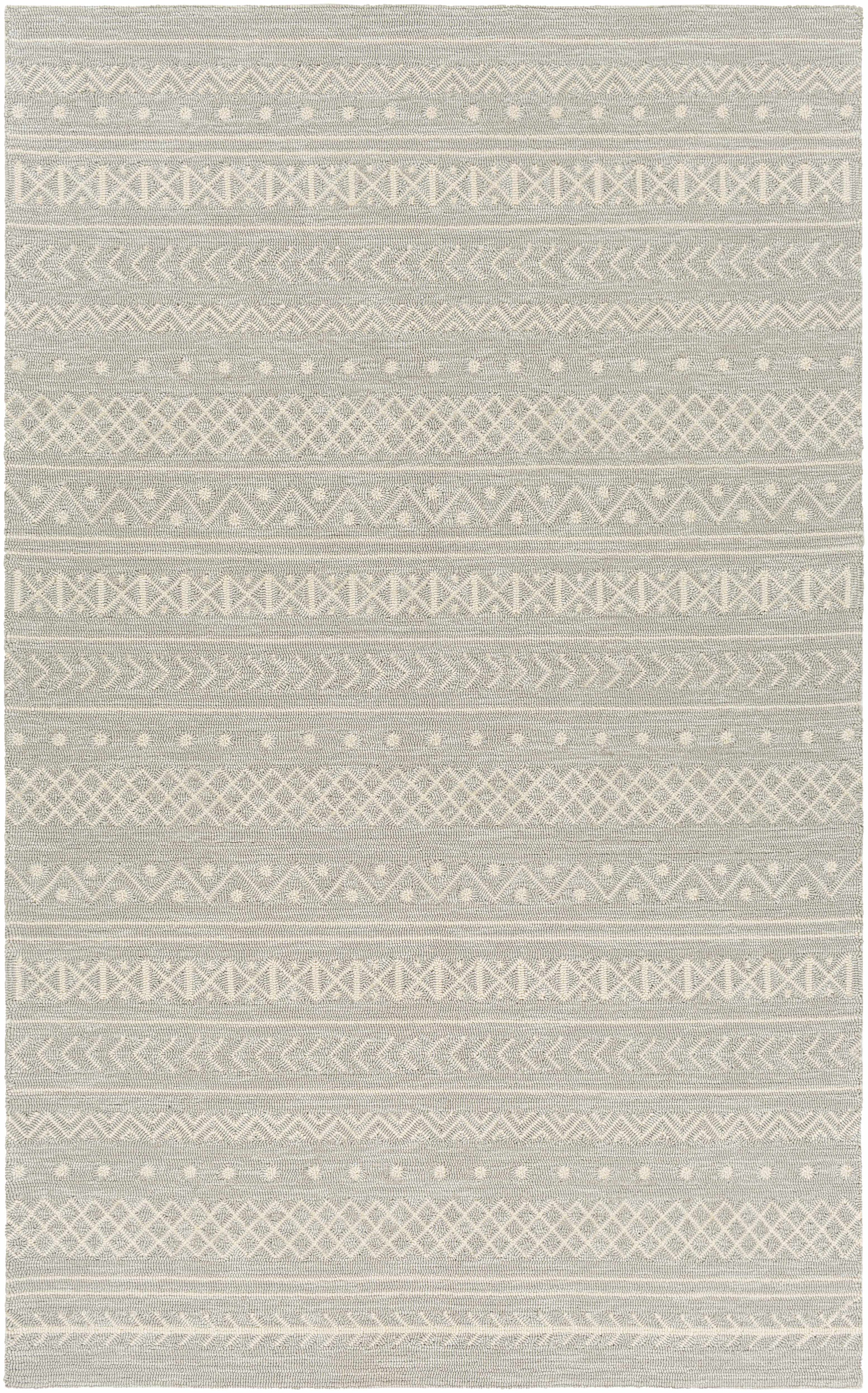 Light Gray Hand Hooked 100% Polypropylene Global Rectangle Handmade rug, outdoor-safe, no fringe, non-washable.