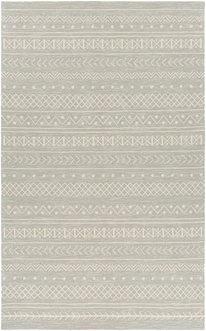 Light Gray Hand Hooked 100% Polypropylene Global Rectangle Handmade rug, outdoor-safe, no fringe, non-washable.